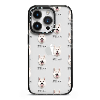 White Swiss Shepherd Dog Icon with Name iPhone 14 Pro Black Impact Case on Silver phone