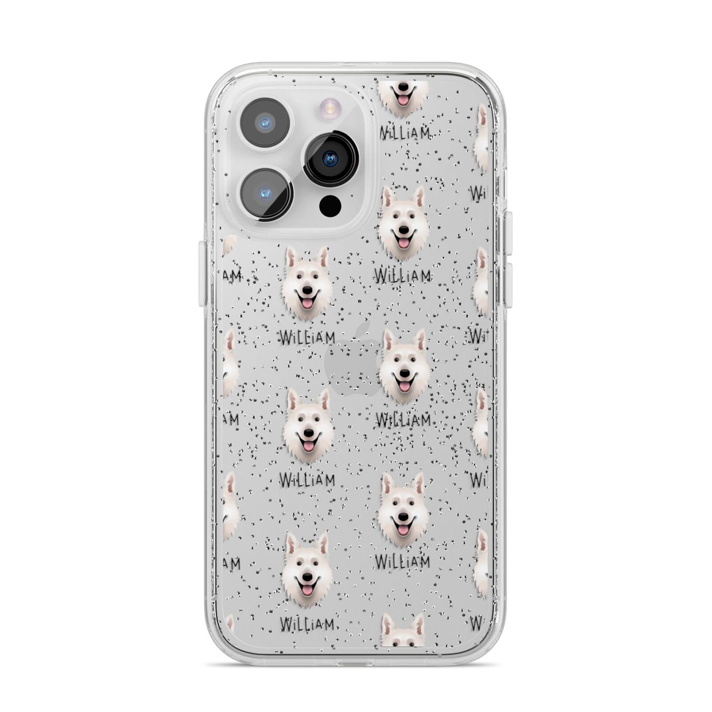 White Swiss Shepherd Dog Icon with Name iPhone 14 Pro Max Glitter Tough Case Silver