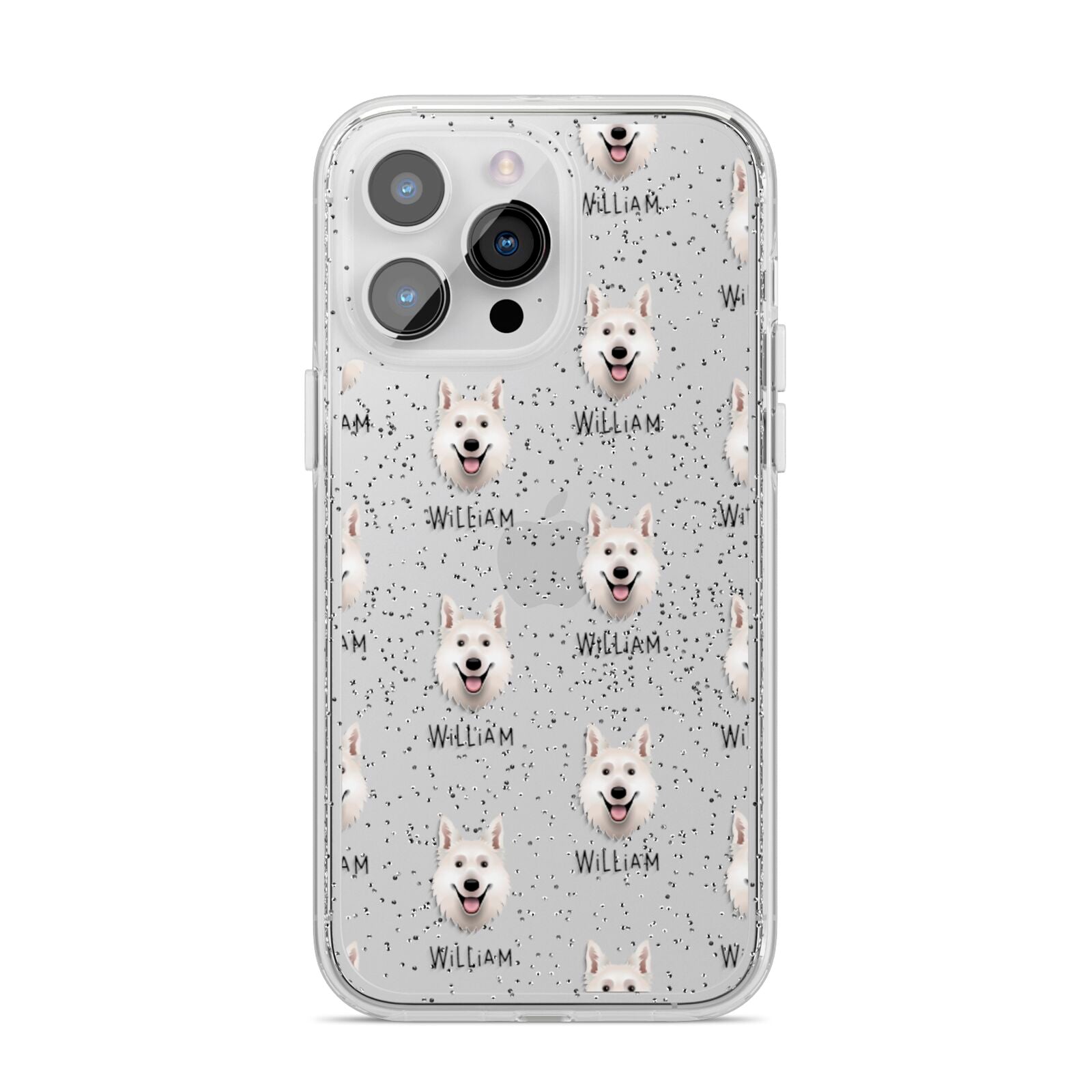 White Swiss Shepherd Dog Icon with Name iPhone 14 Pro Max Glitter Tough Case Silver