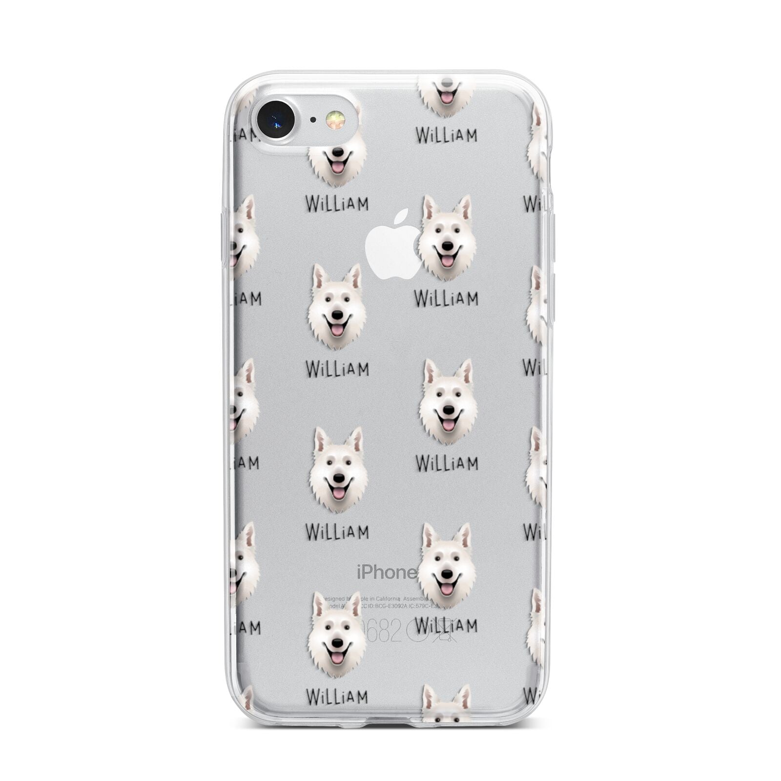White Swiss Shepherd Dog Icon with Name iPhone 7 Bumper Case on Silver iPhone