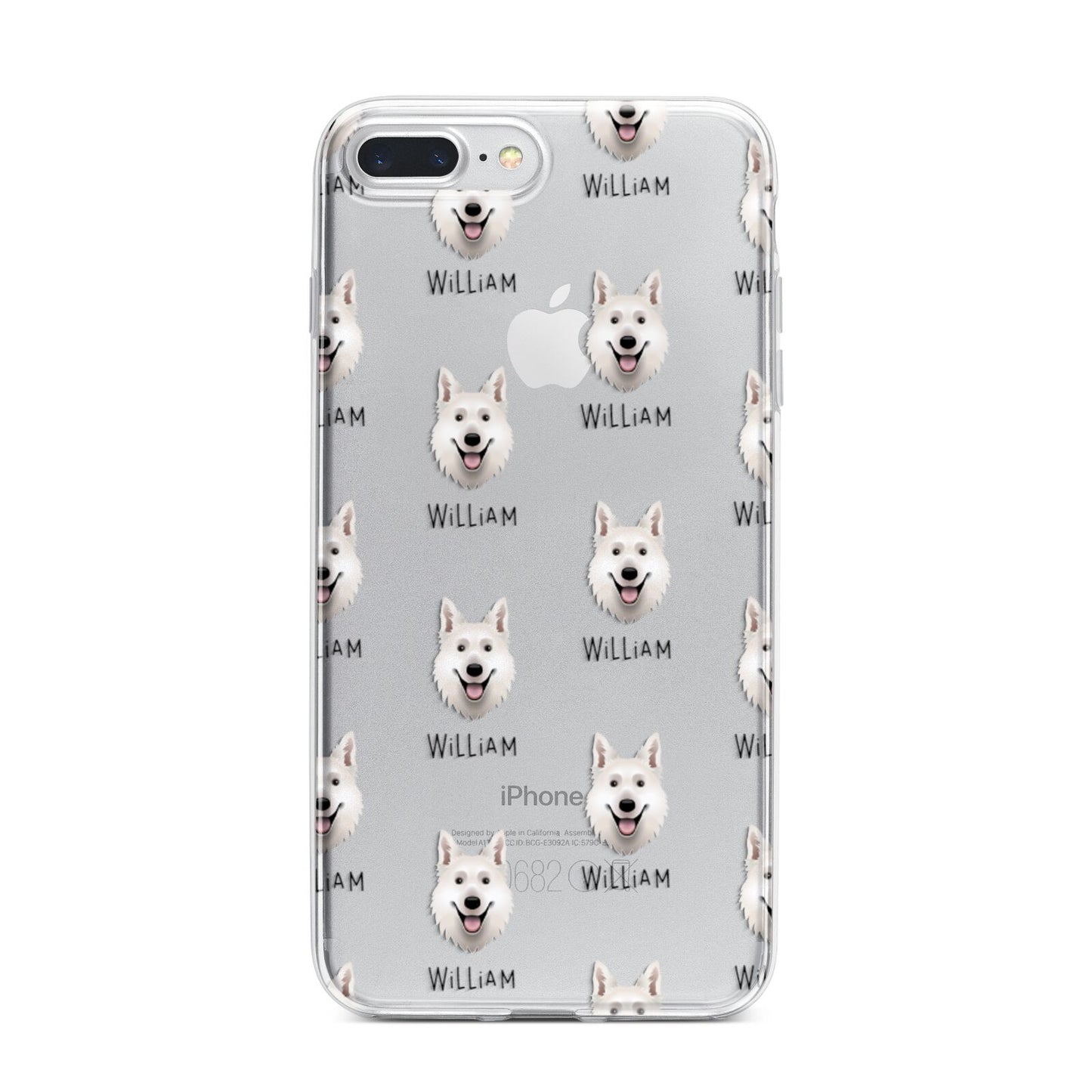 White Swiss Shepherd Dog Icon with Name iPhone 7 Plus Bumper Case on Silver iPhone