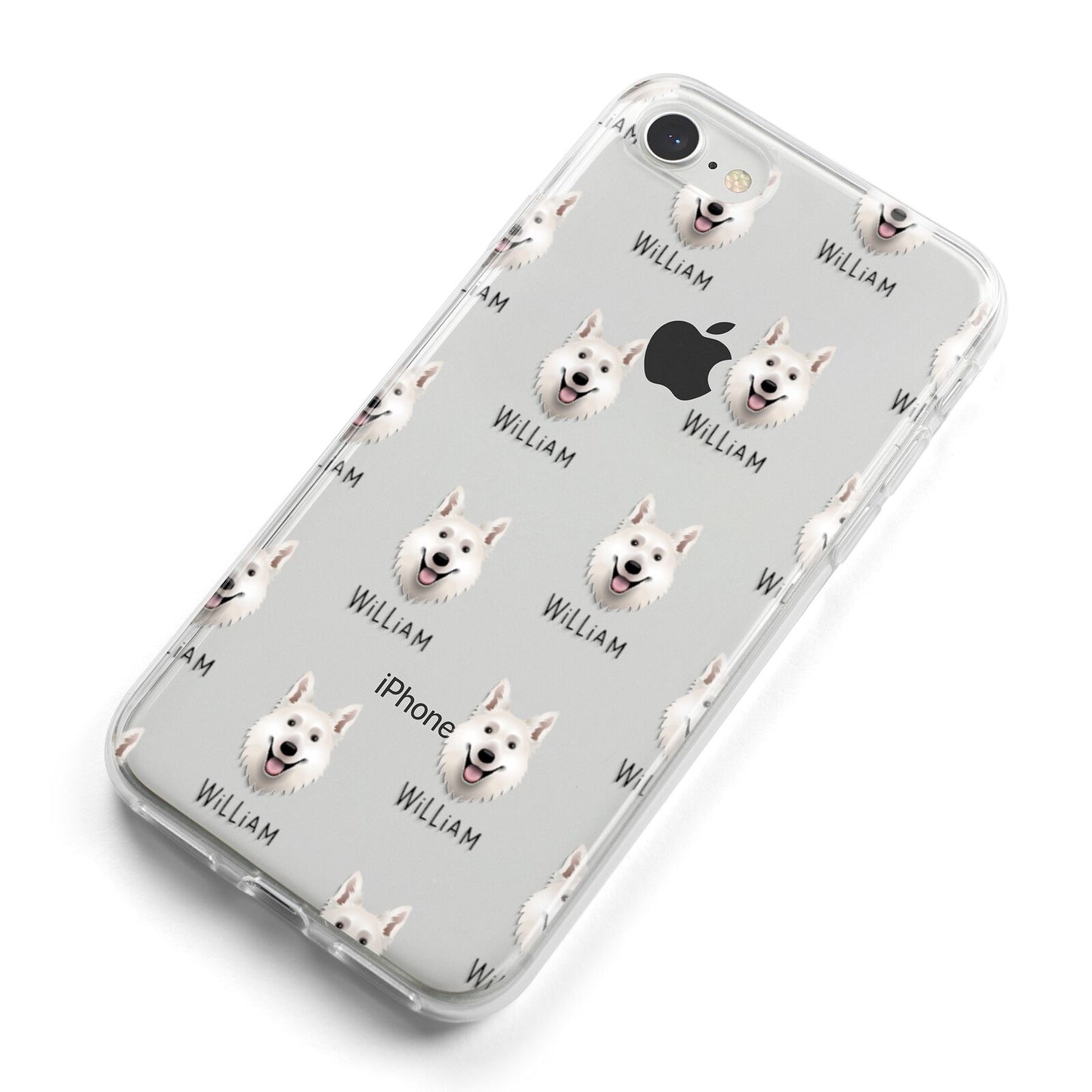 White Swiss Shepherd Dog Icon with Name iPhone 8 Bumper Case on Silver iPhone Alternative Image