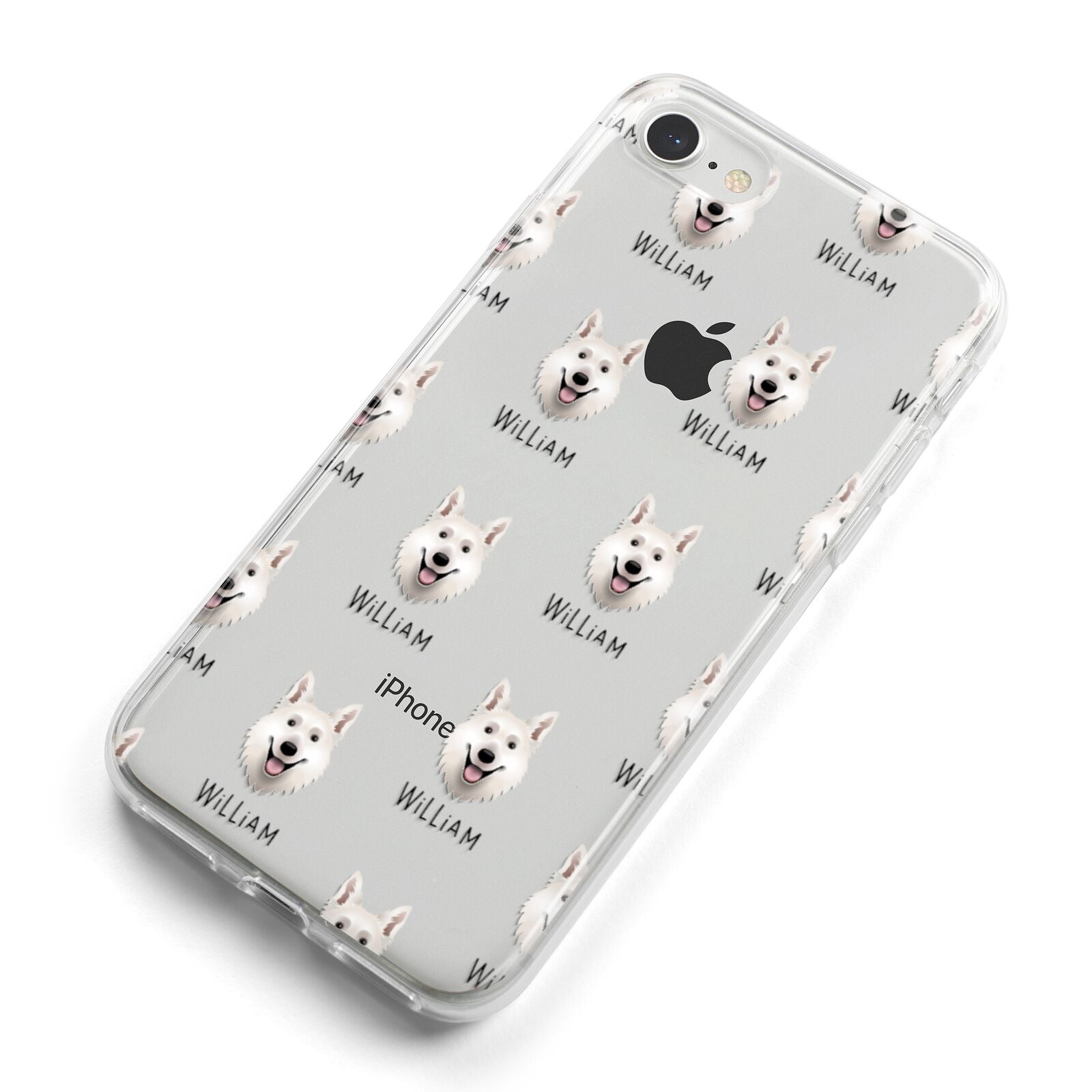 White Swiss Shepherd Dog Icon with Name iPhone 8 Bumper Case on Silver iPhone Alternative Image