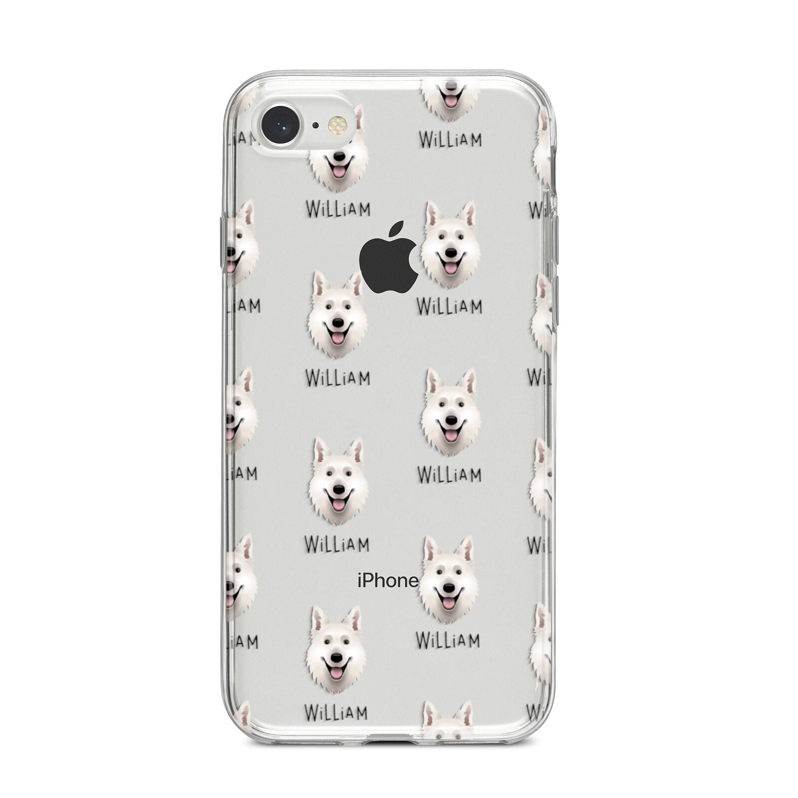 White Swiss Shepherd Dog Icon with Name iPhone 8 Bumper Case on Silver iPhone