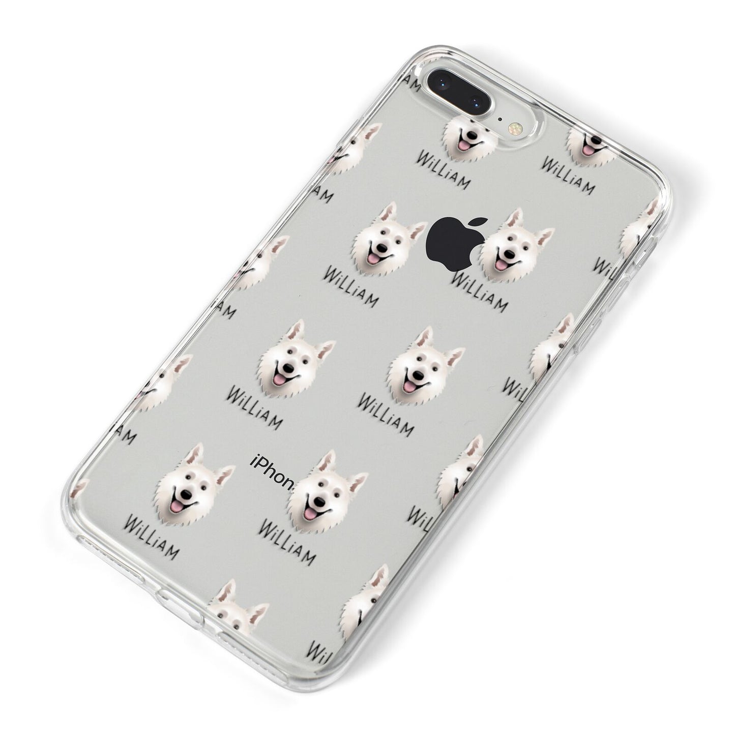 White Swiss Shepherd Dog Icon with Name iPhone 8 Plus Bumper Case on Silver iPhone Alternative Image