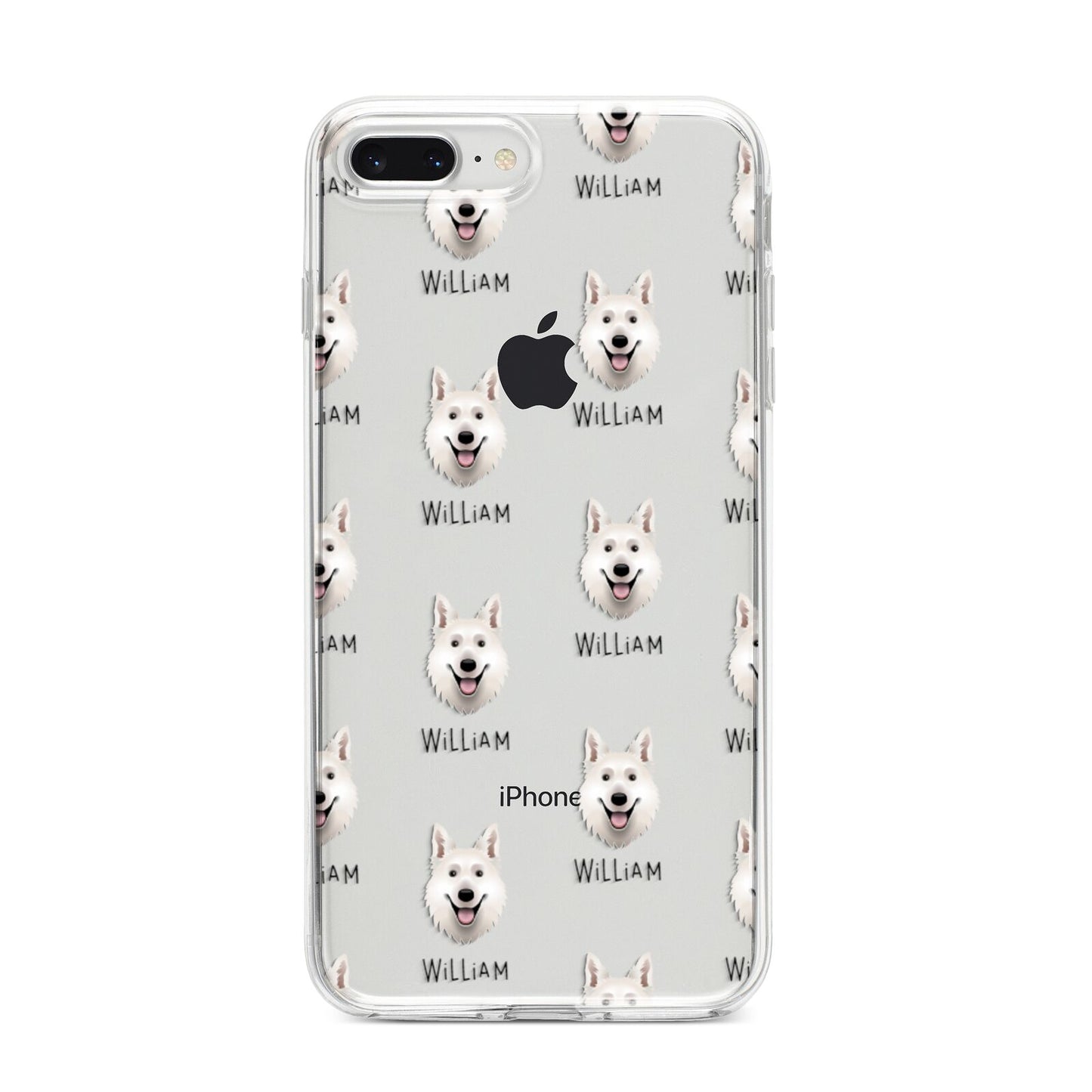 White Swiss Shepherd Dog Icon with Name iPhone 8 Plus Bumper Case on Silver iPhone