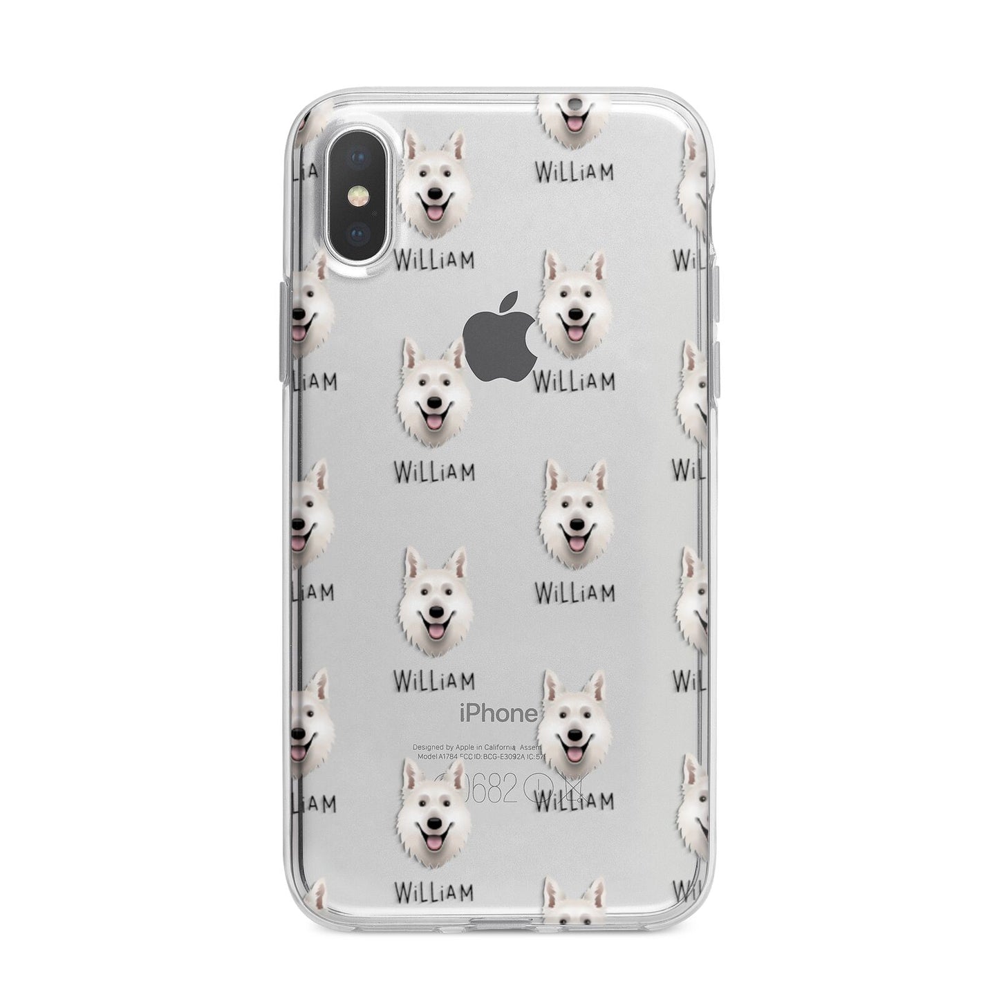 White Swiss Shepherd Dog Icon with Name iPhone X Bumper Case on Silver iPhone Alternative Image 1