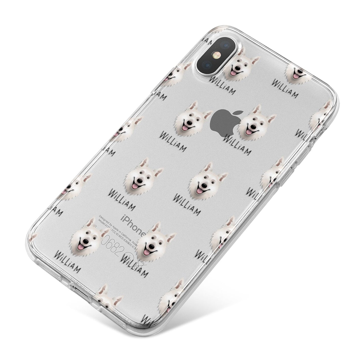 White Swiss Shepherd Dog Icon with Name iPhone X Bumper Case on Silver iPhone