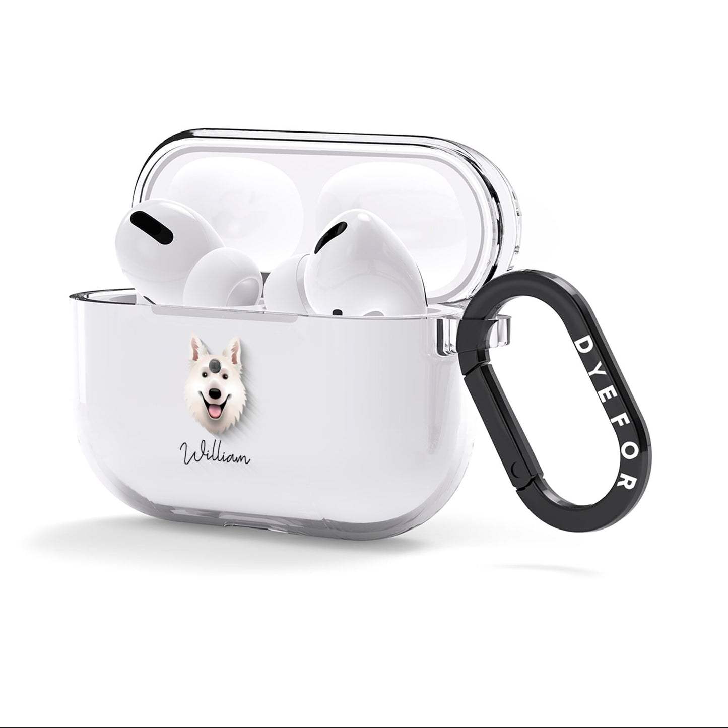 White Swiss Shepherd Dog Personalised AirPods Clear Case 3rd Gen Side Image