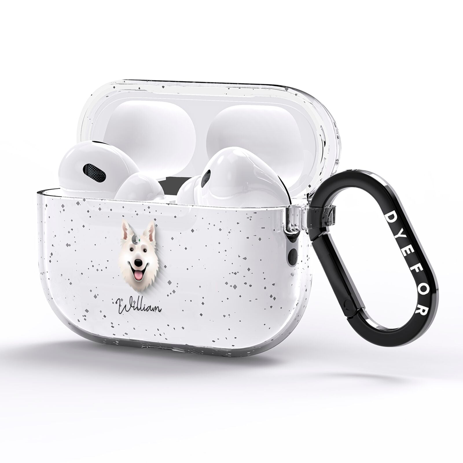 White Swiss Shepherd Dog Personalised AirPods Pro Glitter Case Side Image