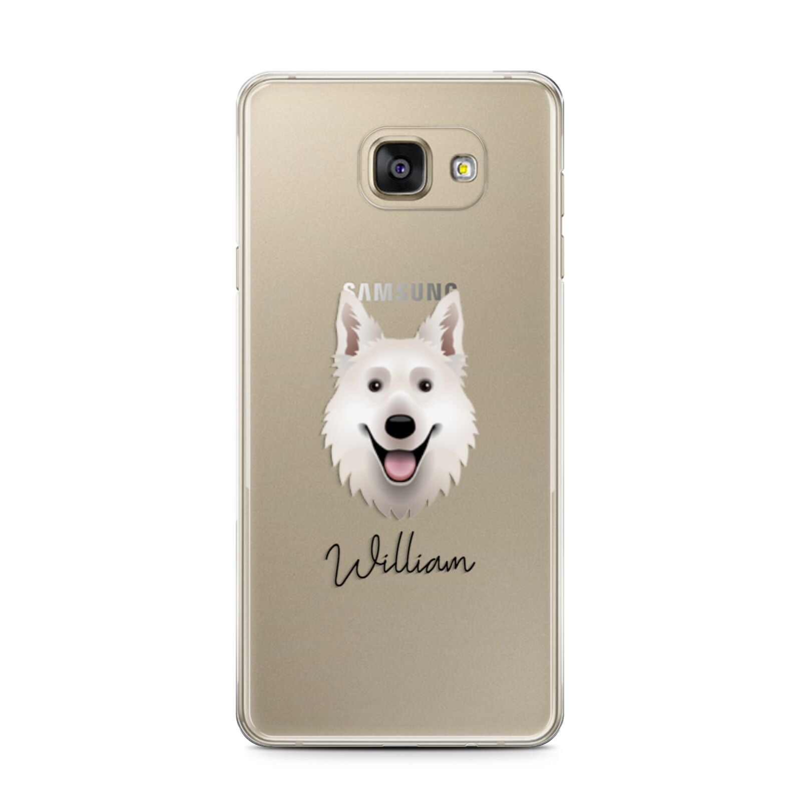 White Swiss Shepherd Dog Personalised Samsung Galaxy A7 2016 Case on gold phone