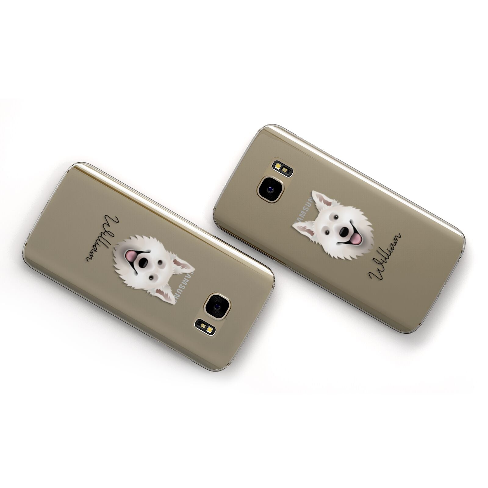 White Swiss Shepherd Dog Personalised Samsung Galaxy Case Flat Overview