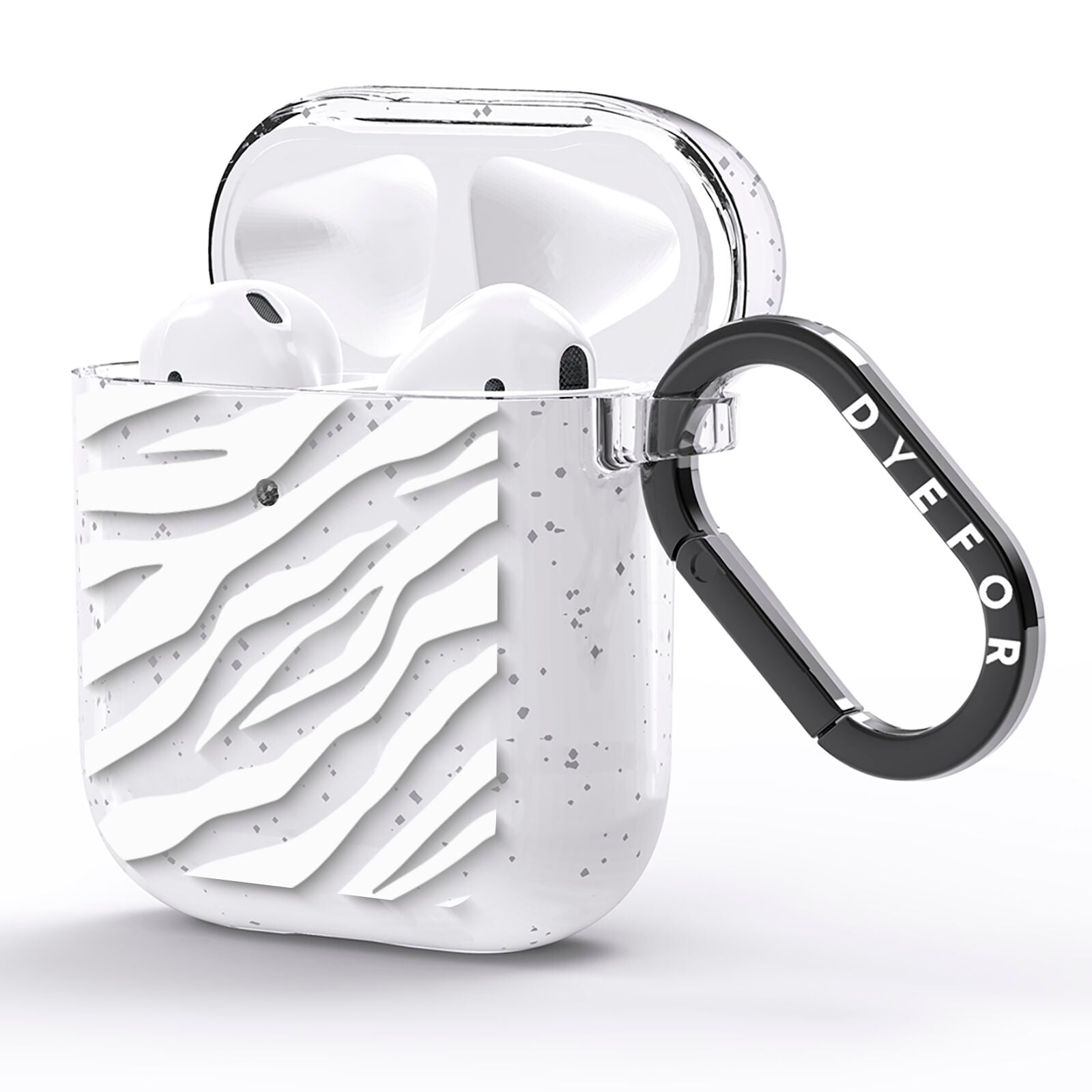 White Zebra Print AirPods Glitter Case Side Image