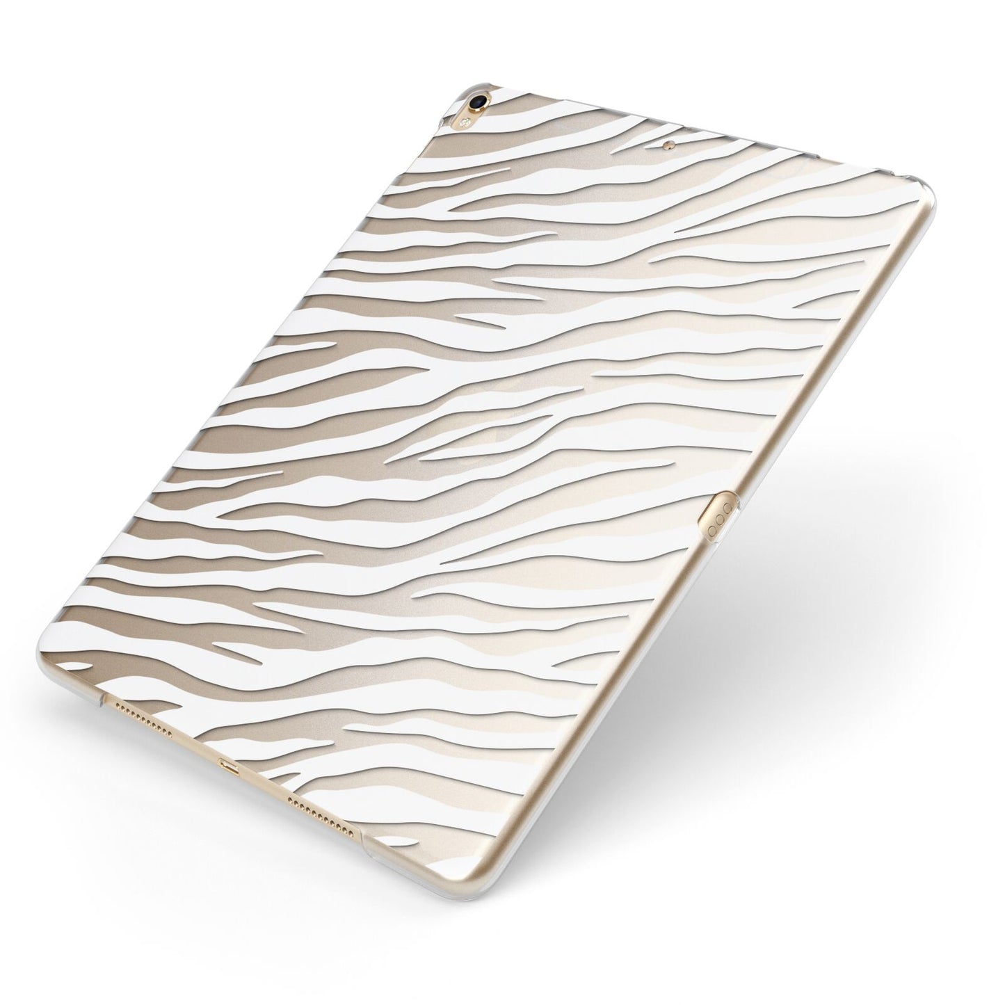 White Zebra Print Apple iPad Case on Gold iPad Side View