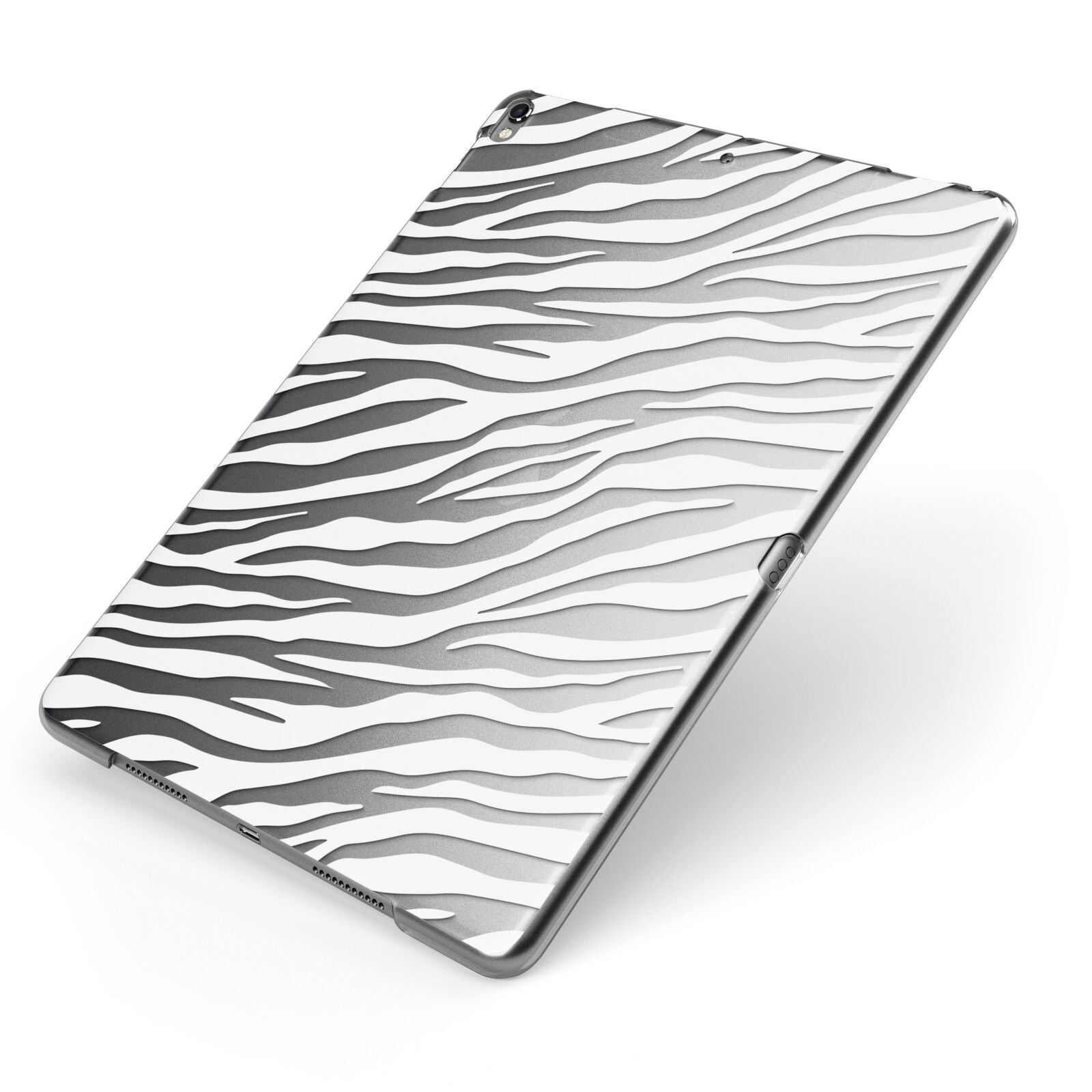 White Zebra Print Apple iPad Case on Grey iPad Side View