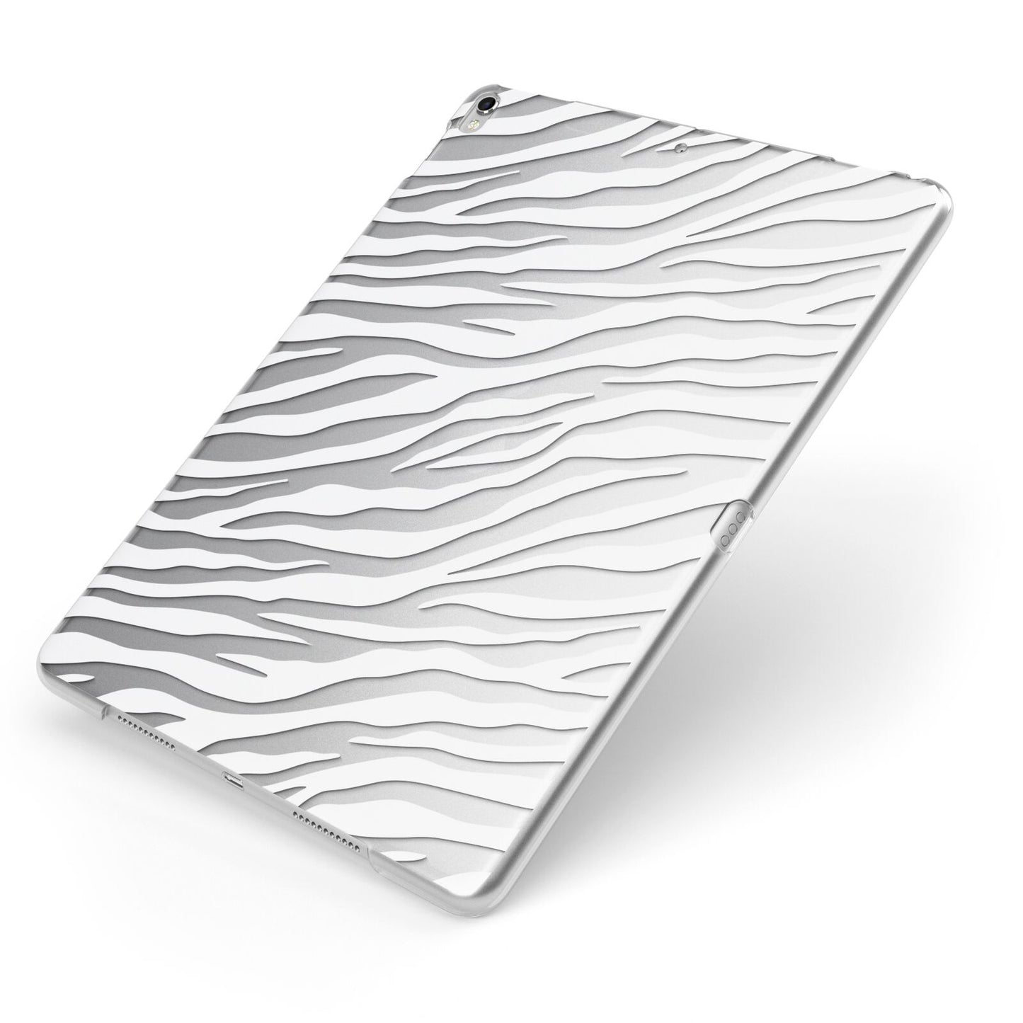 White Zebra Print Apple iPad Case on Silver iPad Side View