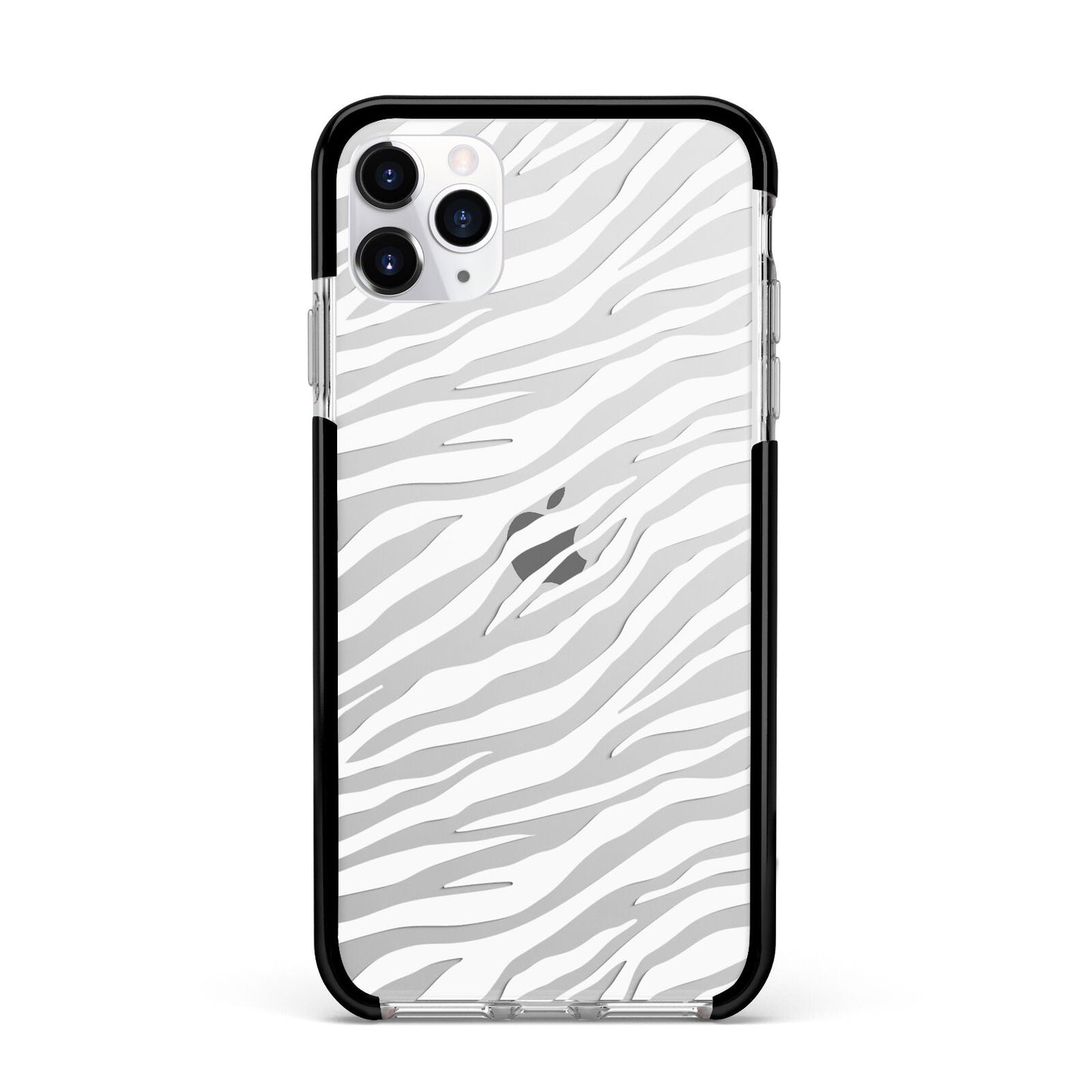 White Zebra Print Apple iPhone 11 Pro Max in Silver with Black Impact Case