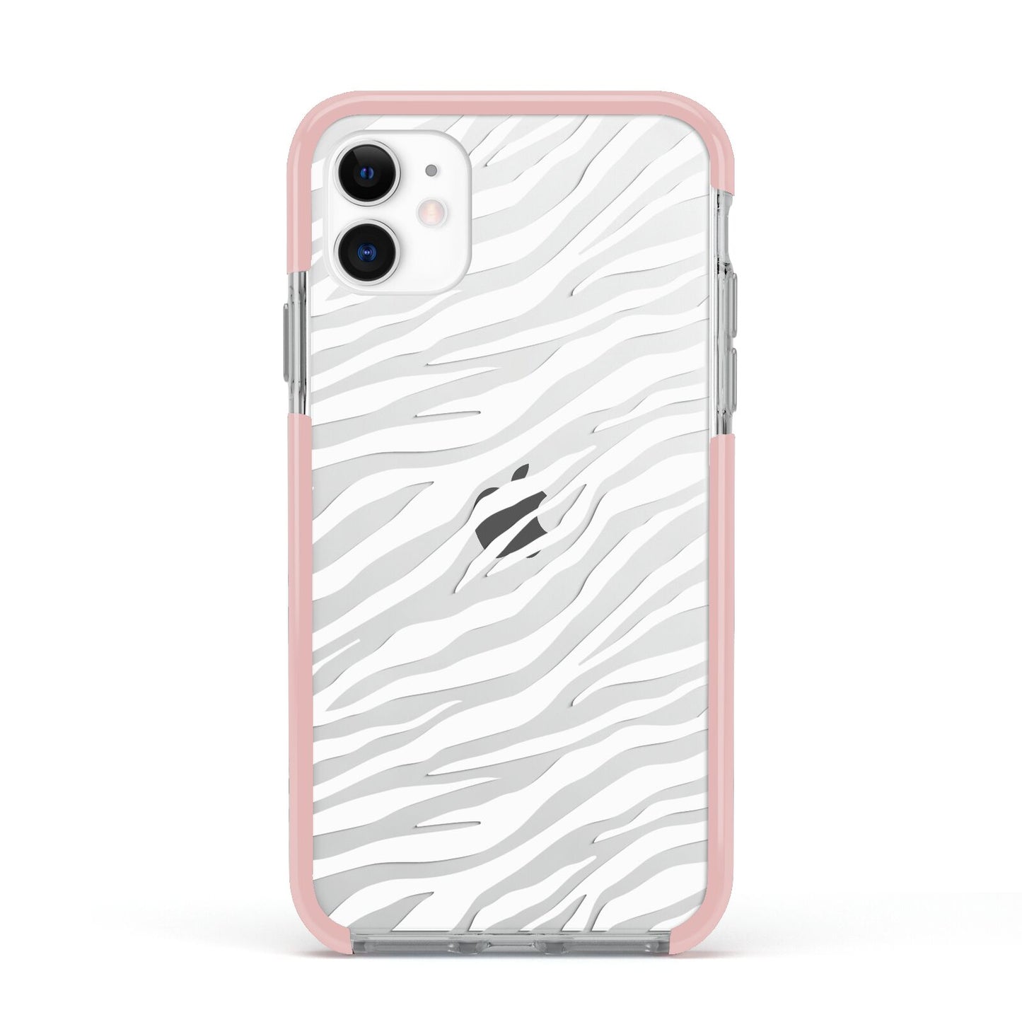 White Zebra Print Apple iPhone 11 in White with Pink Impact Case