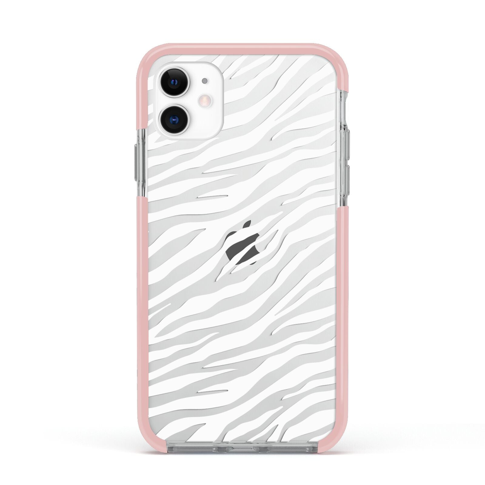 White Zebra Print Apple iPhone 11 in White with Pink Impact Case