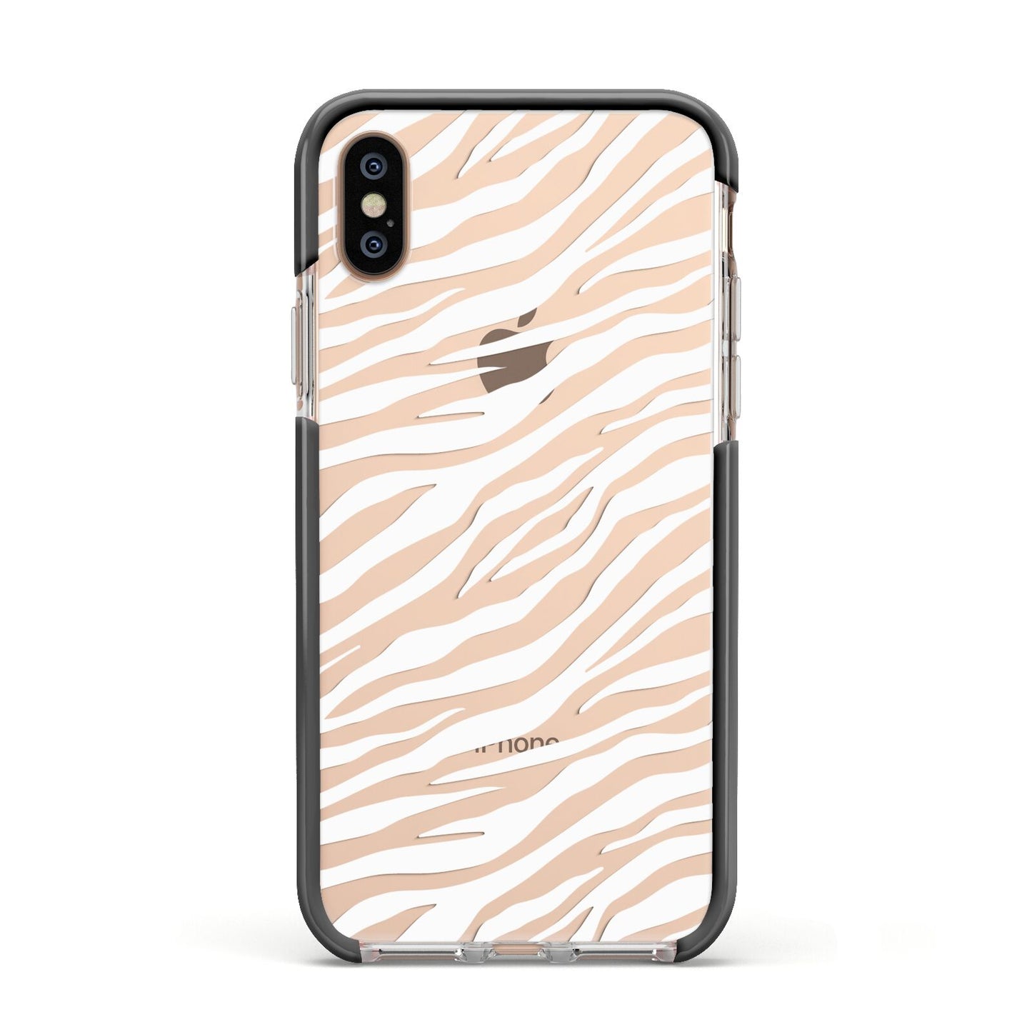 White Zebra Print Apple iPhone Xs Impact Case Black Edge on Gold Phone