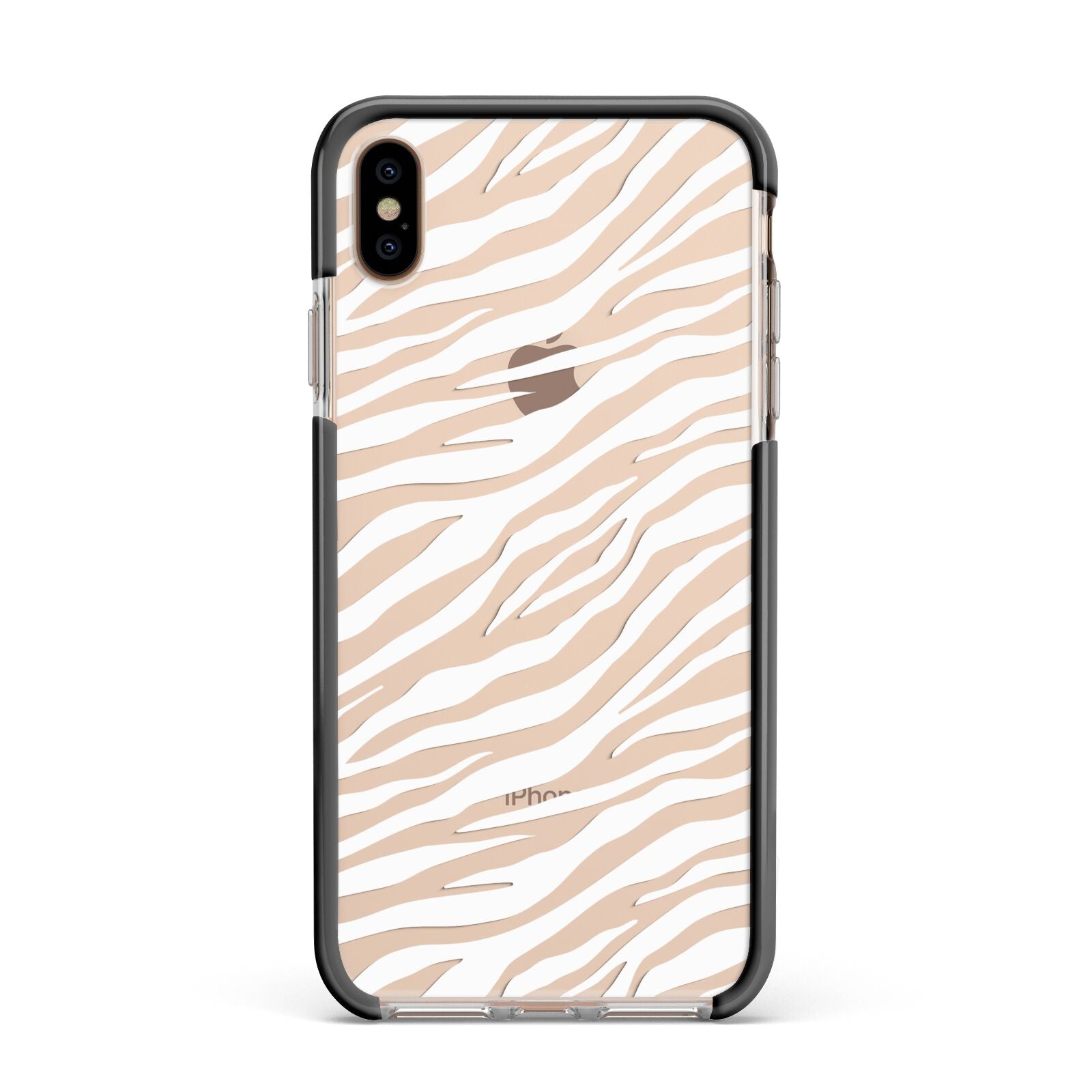 White Zebra Print Apple iPhone Xs Max Impact Case Black Edge on Gold Phone