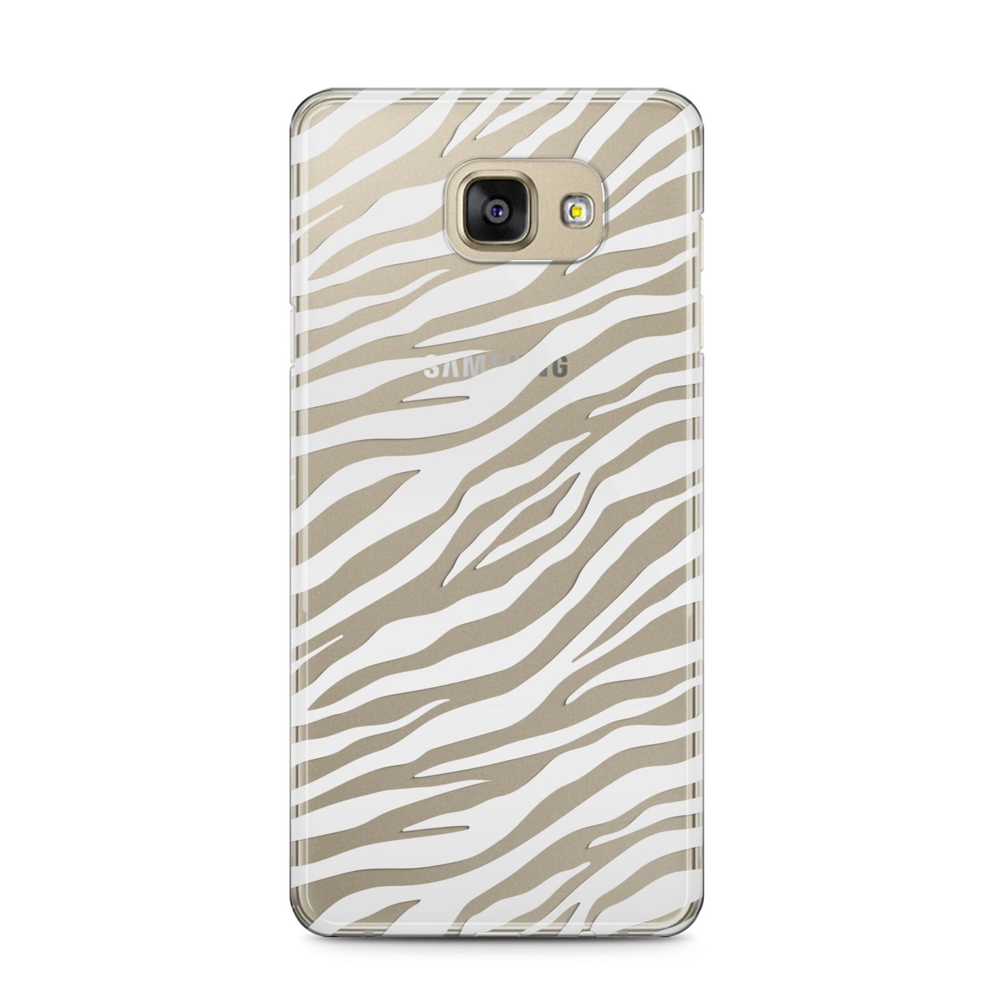 White Zebra Print Samsung Galaxy A5 2016 Case on gold phone