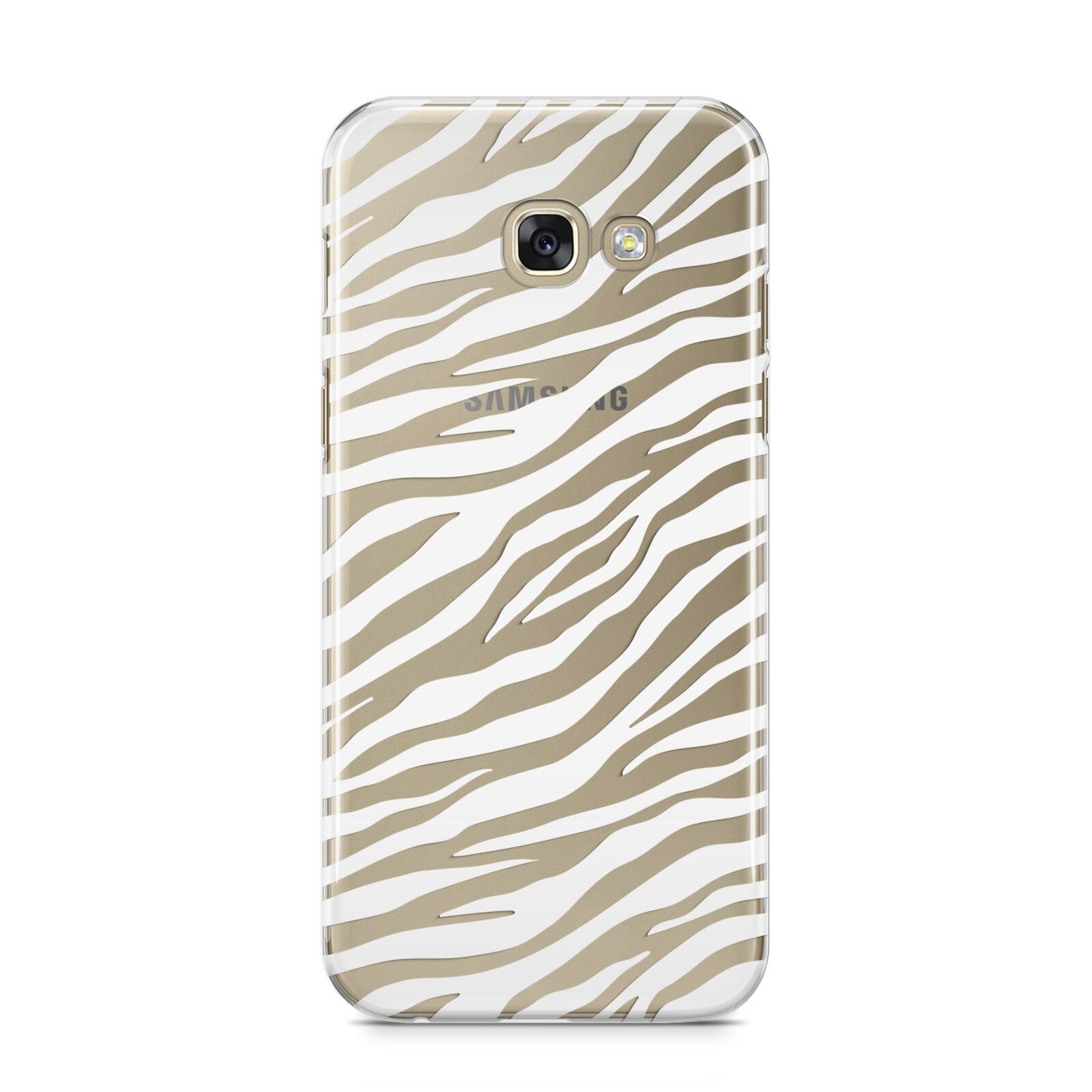 White Zebra Print Samsung Galaxy A5 2017 Case on gold phone