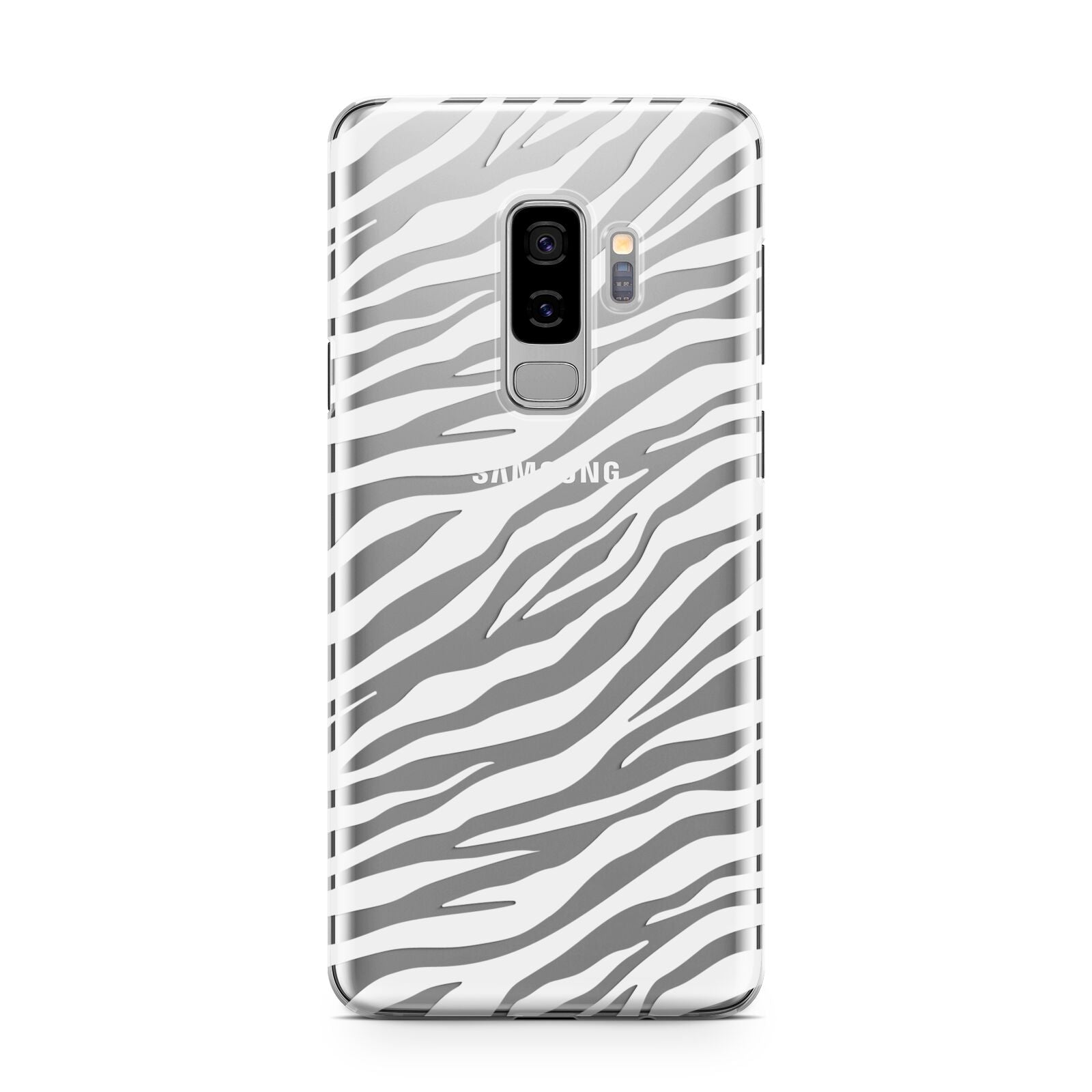White Zebra Print Samsung Galaxy S9 Plus Case on Silver phone