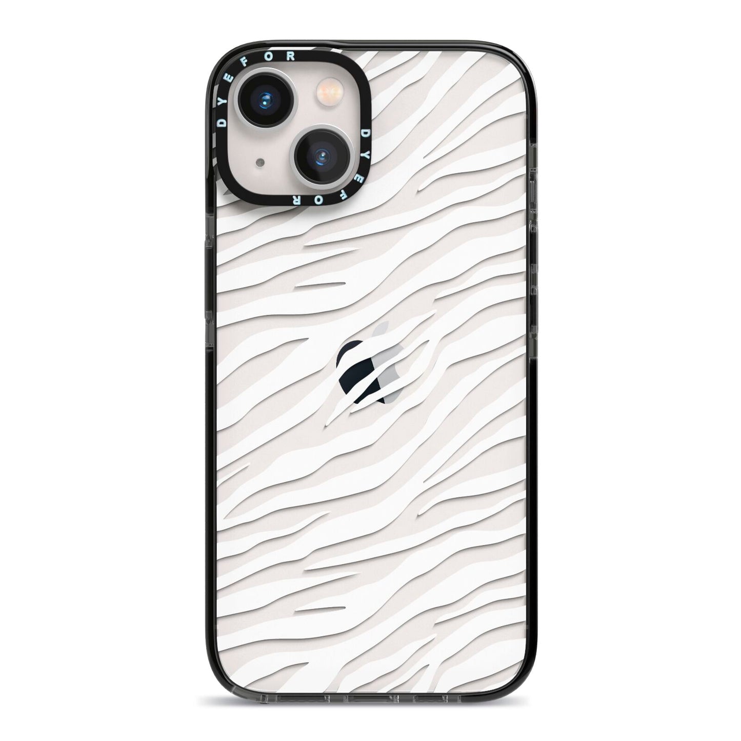 White Zebra Print iPhone 13 Black Impact Case on Silver phone