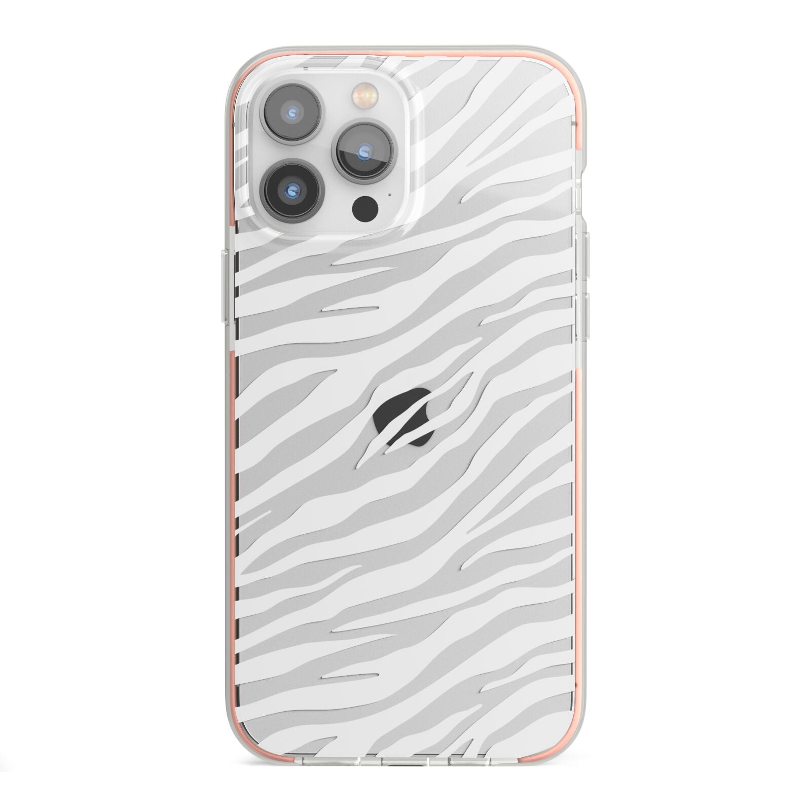 White Zebra Print iPhone 13 Pro Max TPU Impact Case with Pink Edges