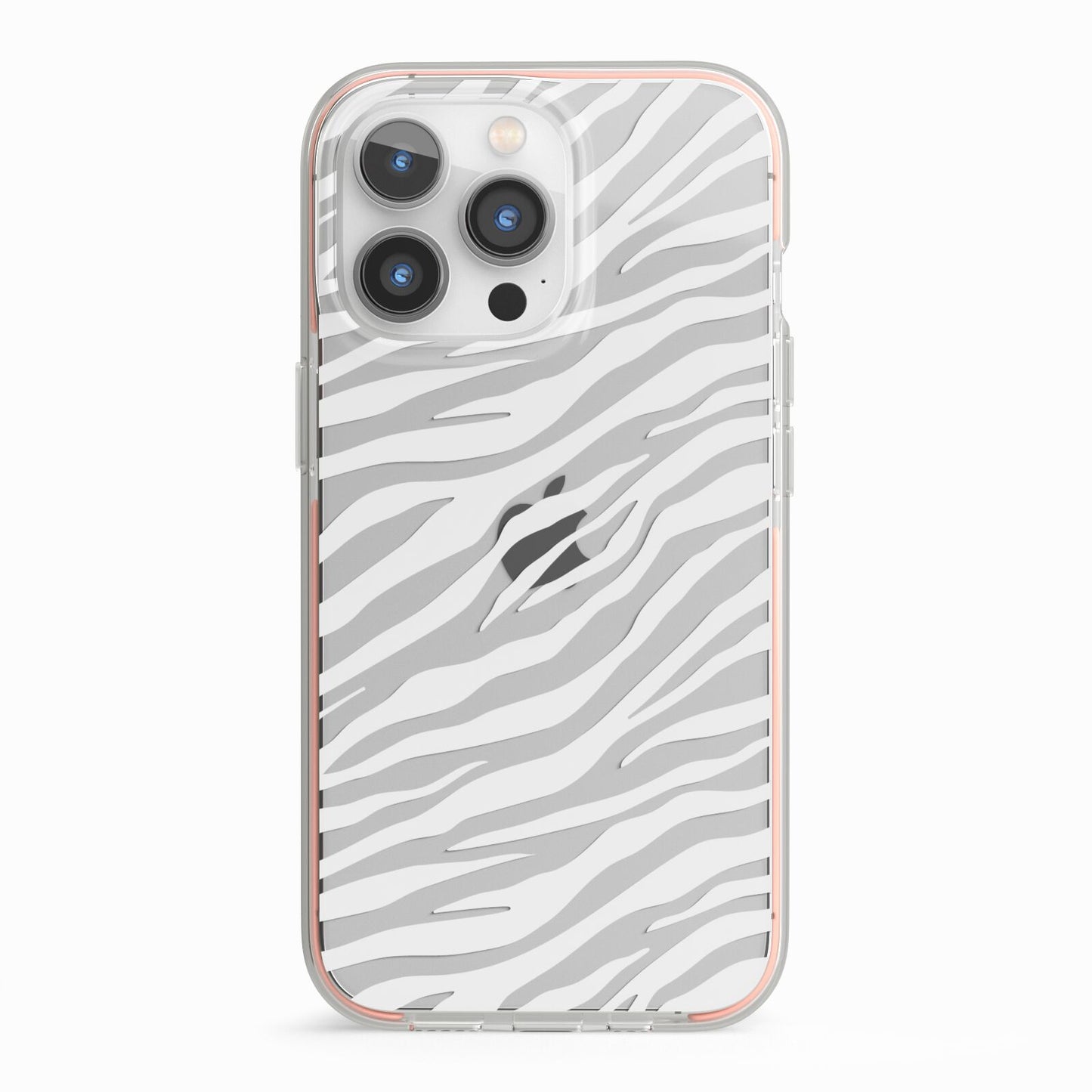 White Zebra Print iPhone 13 Pro TPU Impact Case with Pink Edges