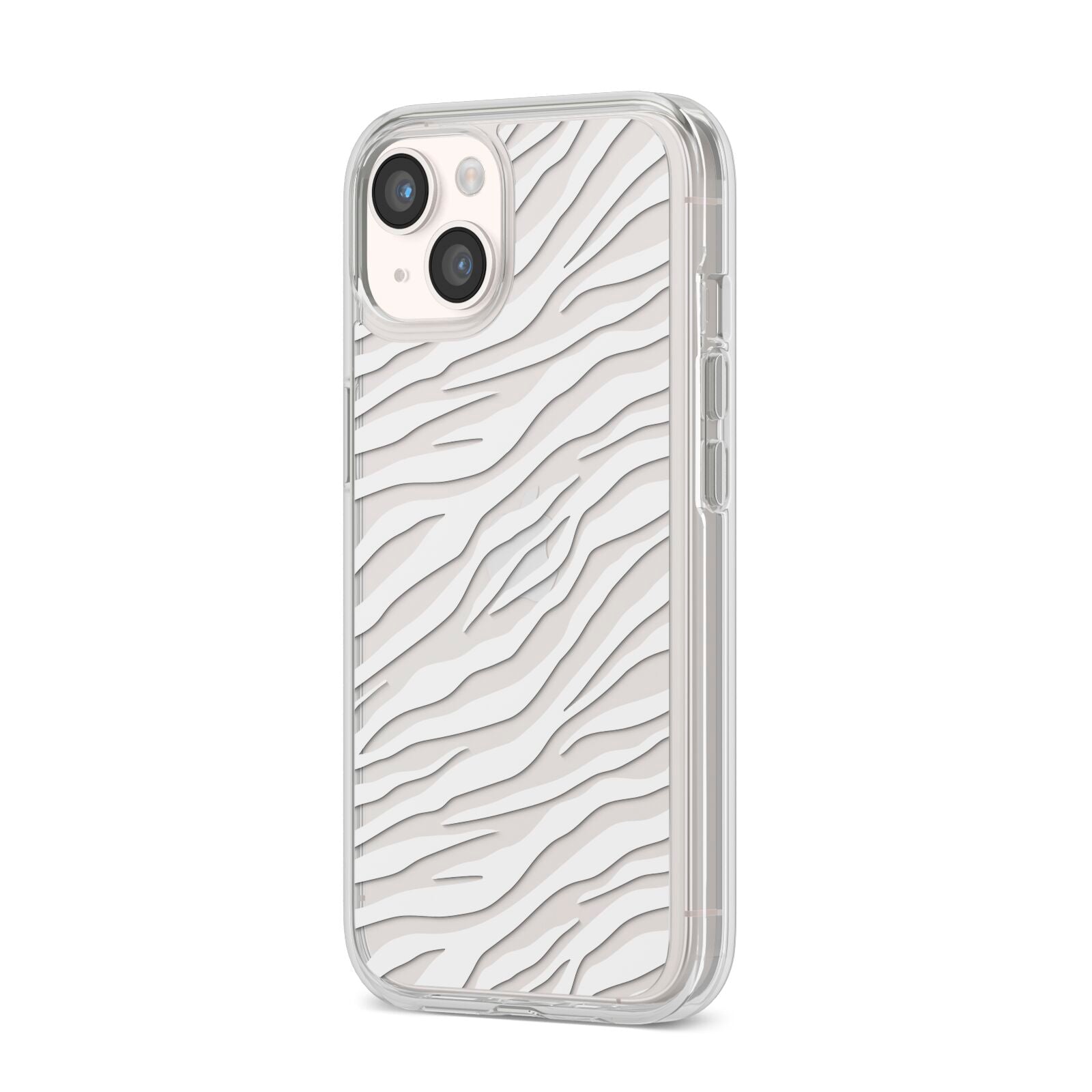 White Zebra Print iPhone 14 Clear Tough Case Starlight Angled Image