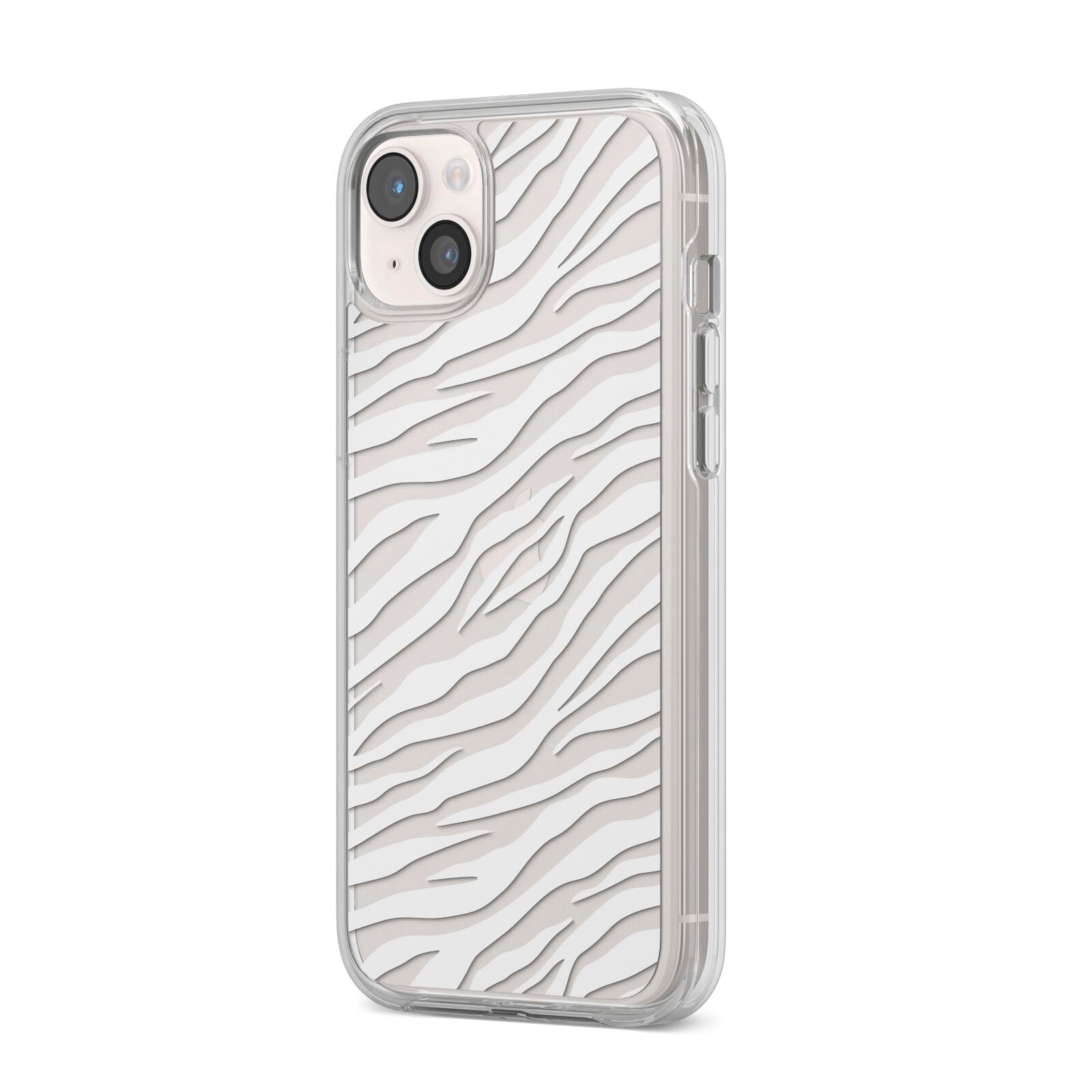 White Zebra Print iPhone 14 Plus Clear Tough Case Starlight Angled Image