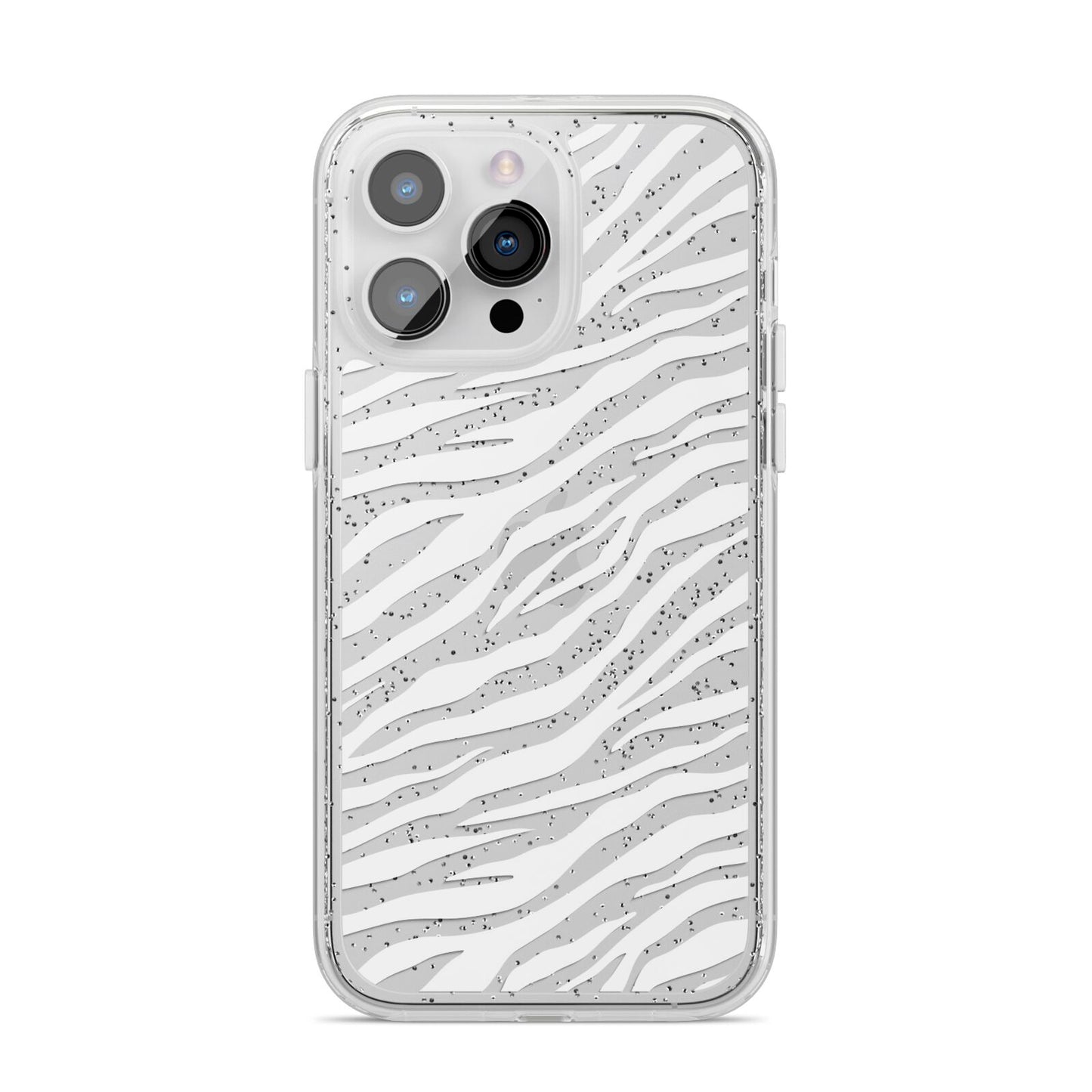 White Zebra Print iPhone 14 Pro Max Glitter Tough Case Silver