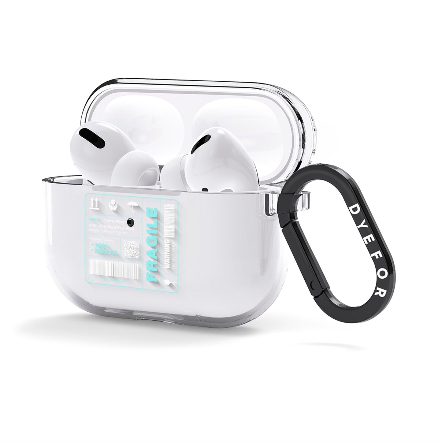 White and Blue Parcel Label with Name AirPods Clear Case 3rd Gen Side Image