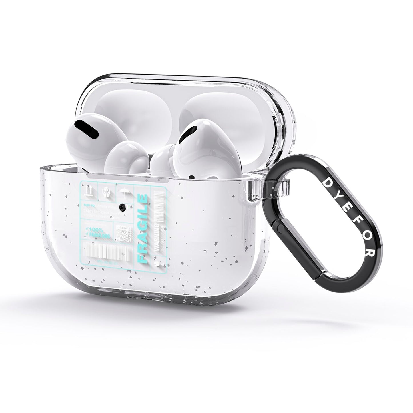 White and Blue Parcel Label with Name AirPods Glitter Case 3rd Gen Side Image