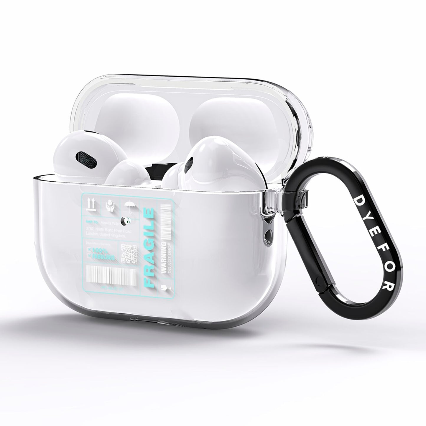 White and Blue Parcel Label with Name AirPods Pro Clear Case Side Image