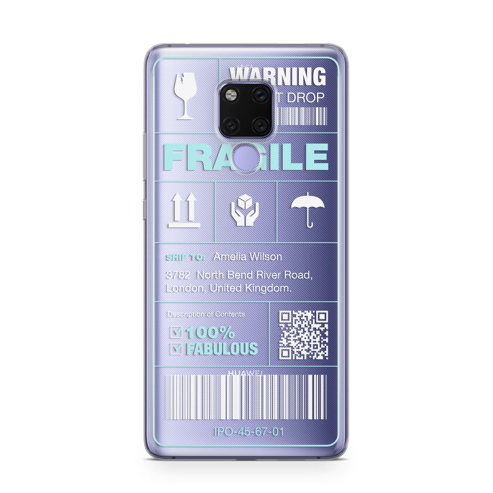 White and Blue Parcel Label with Name Huawei Mate 20X Phone Case