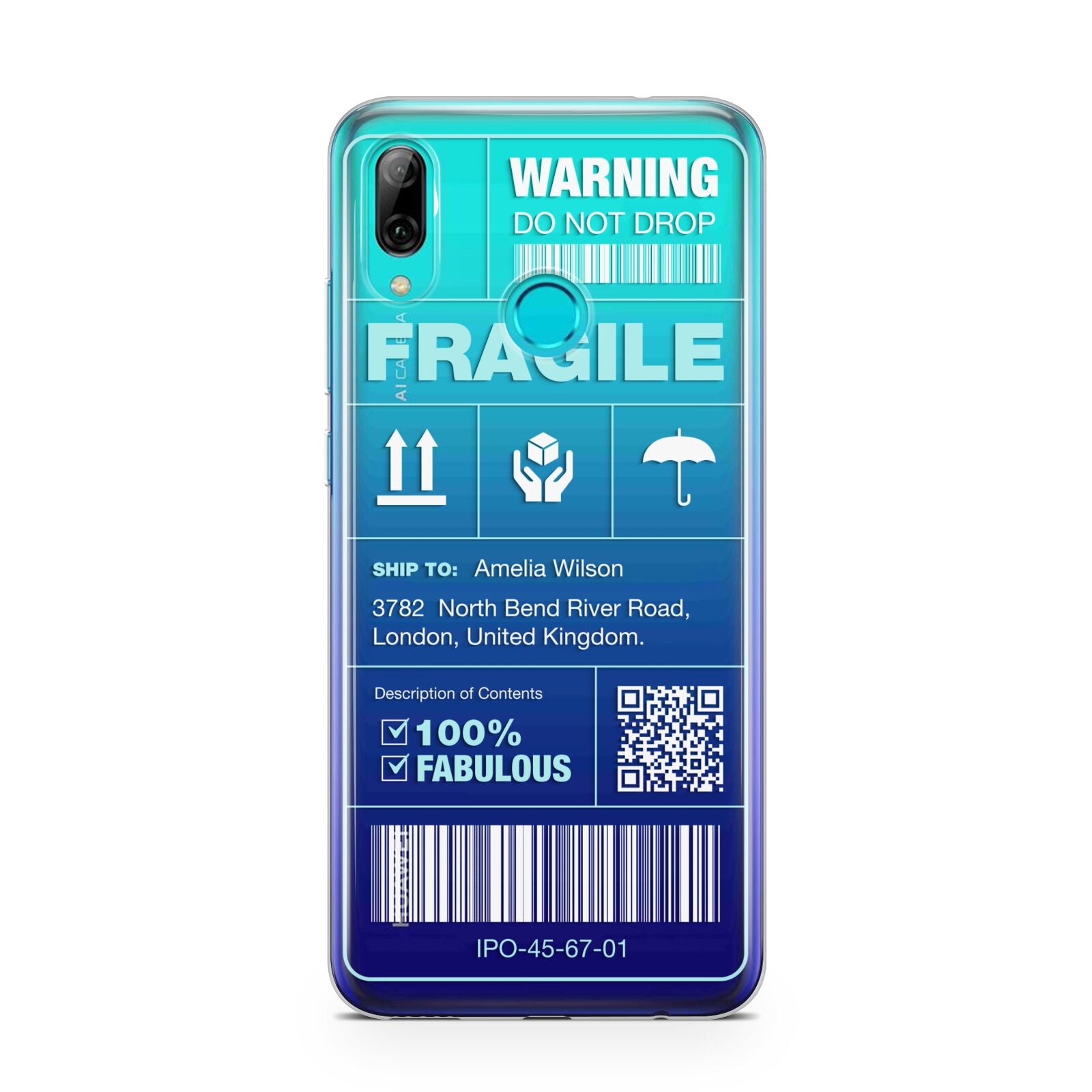 White and Blue Parcel Label with Name Huawei P Smart 2019 Case