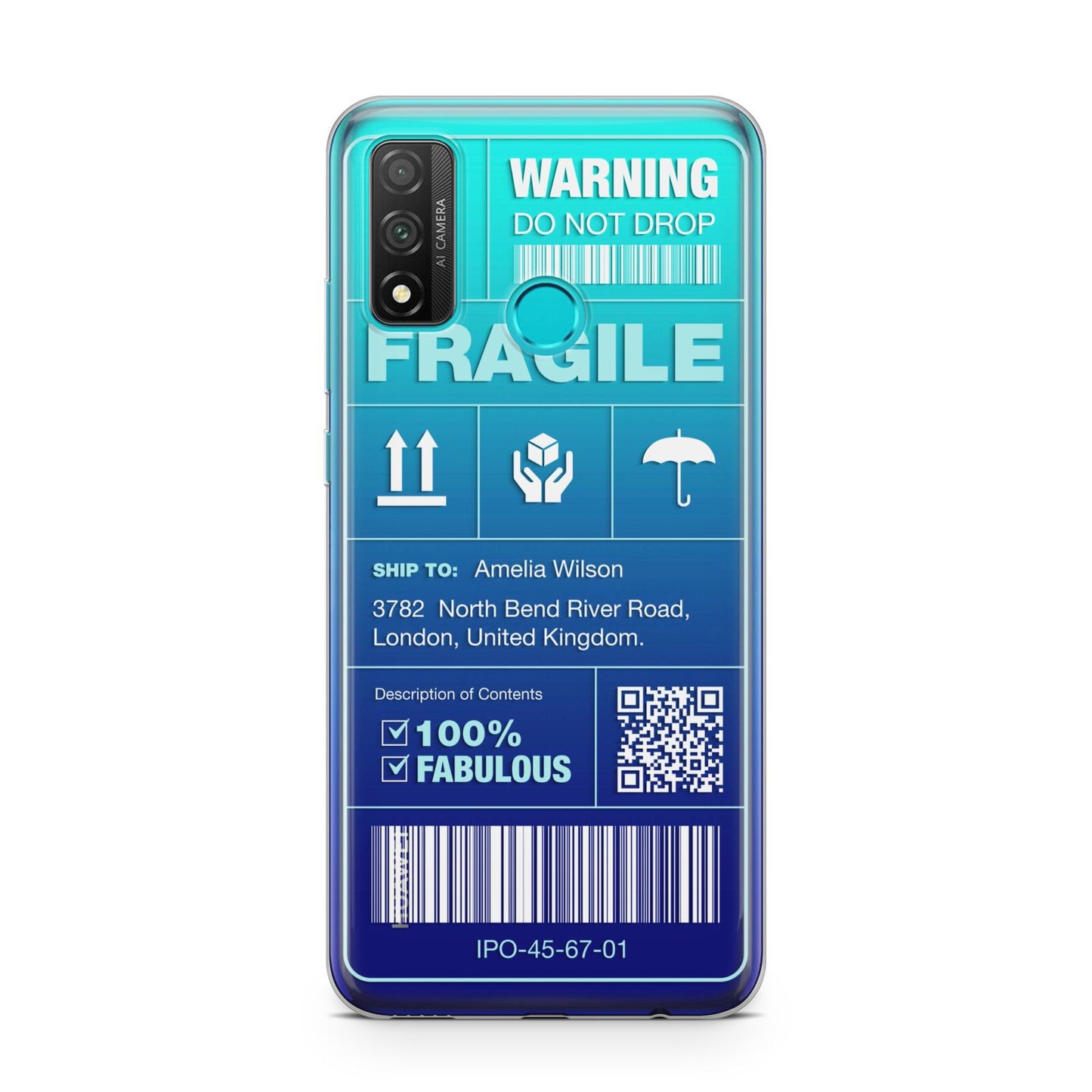 White and Blue Parcel Label with Name Huawei P Smart 2020