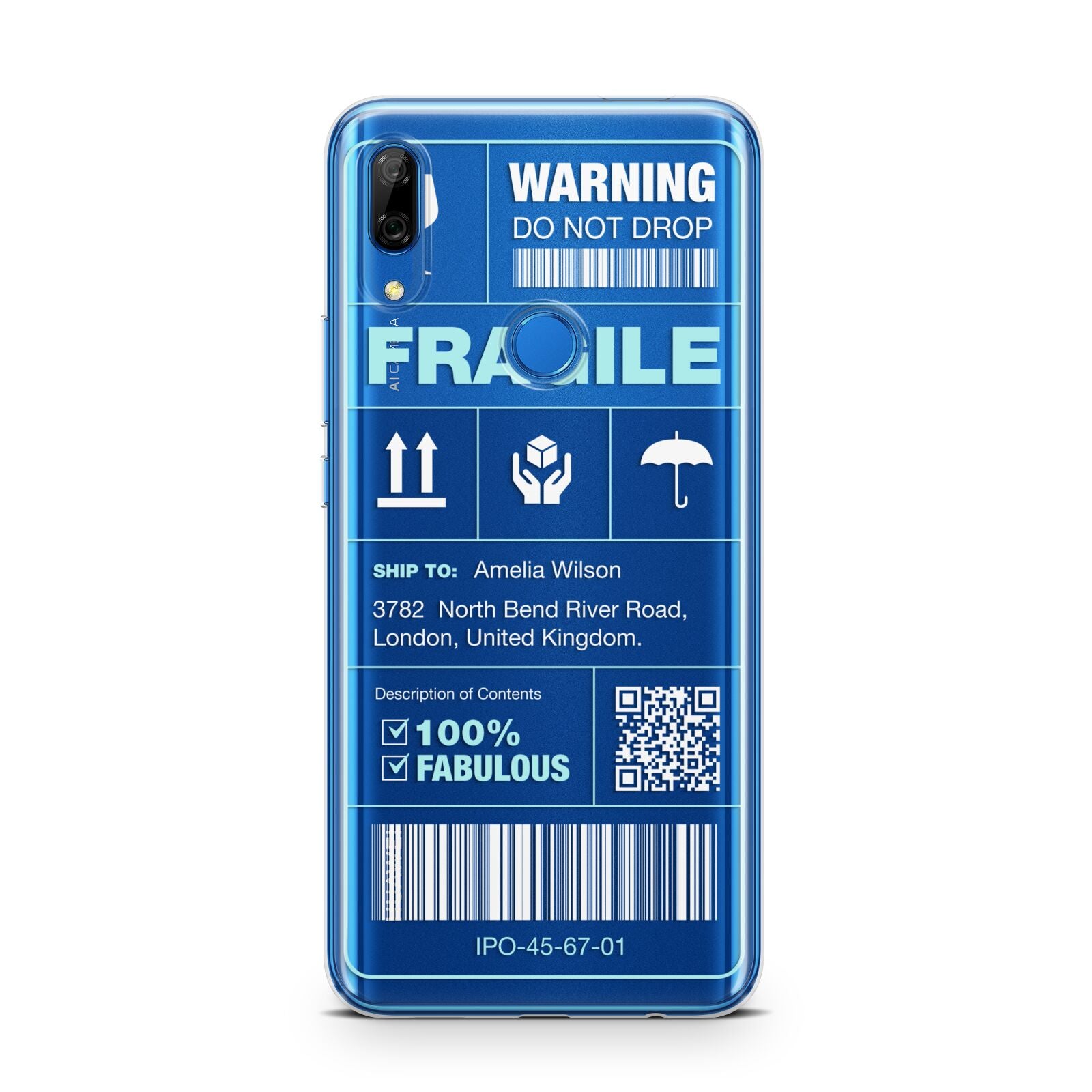 White and Blue Parcel Label with Name Huawei P Smart Z