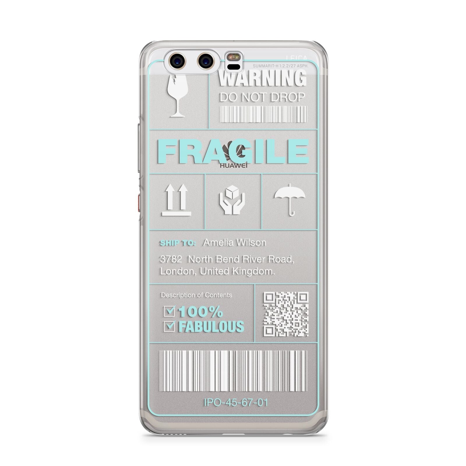 White and Blue Parcel Label with Name Huawei P10 Phone Case