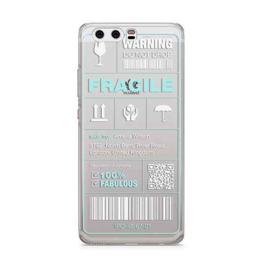 White and Blue Parcel Label with Name Huawei P10 Phone Case