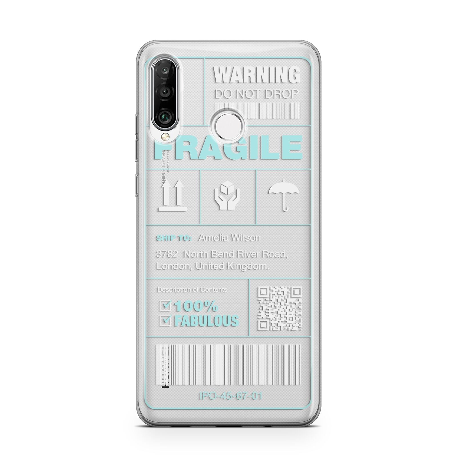 White and Blue Parcel Label with Name Huawei P30 Lite Phone Case