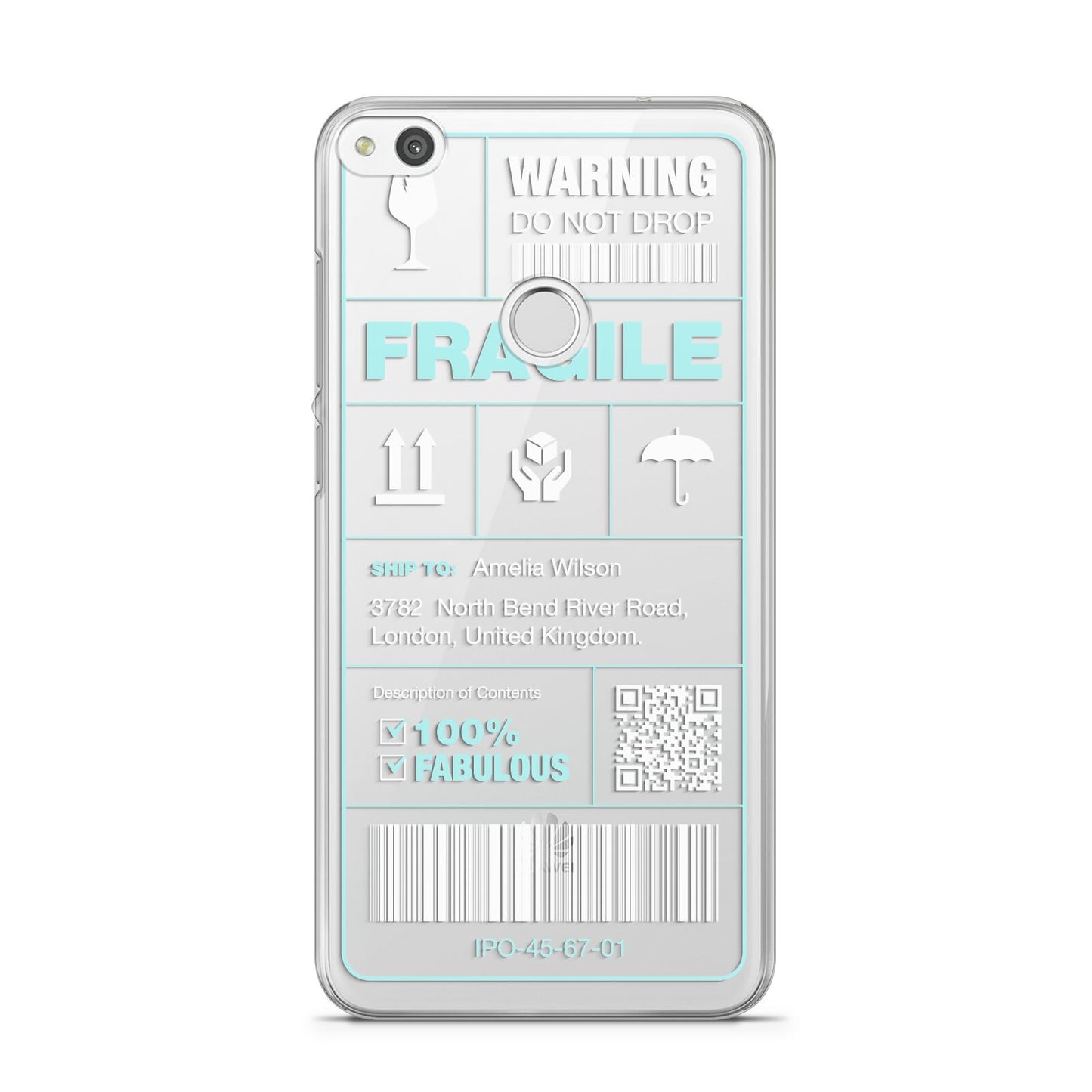 White and Blue Parcel Label with Name Huawei P8 Lite Case