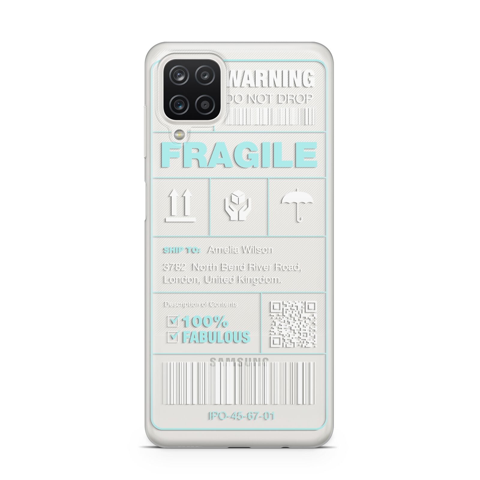 White and Blue Parcel Label with Name Samsung A12 Case