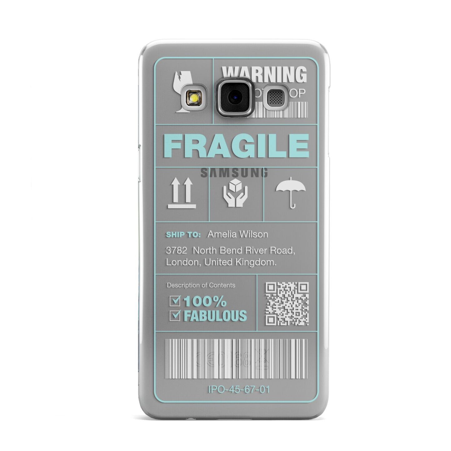 White and Blue Parcel Label with Name Samsung Galaxy A3 Case