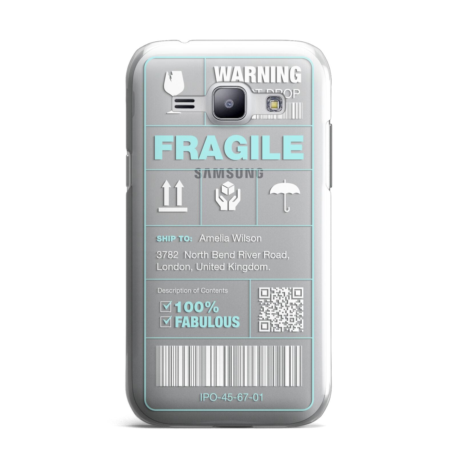 White and Blue Parcel Label with Name Samsung Galaxy J1 2015 Case