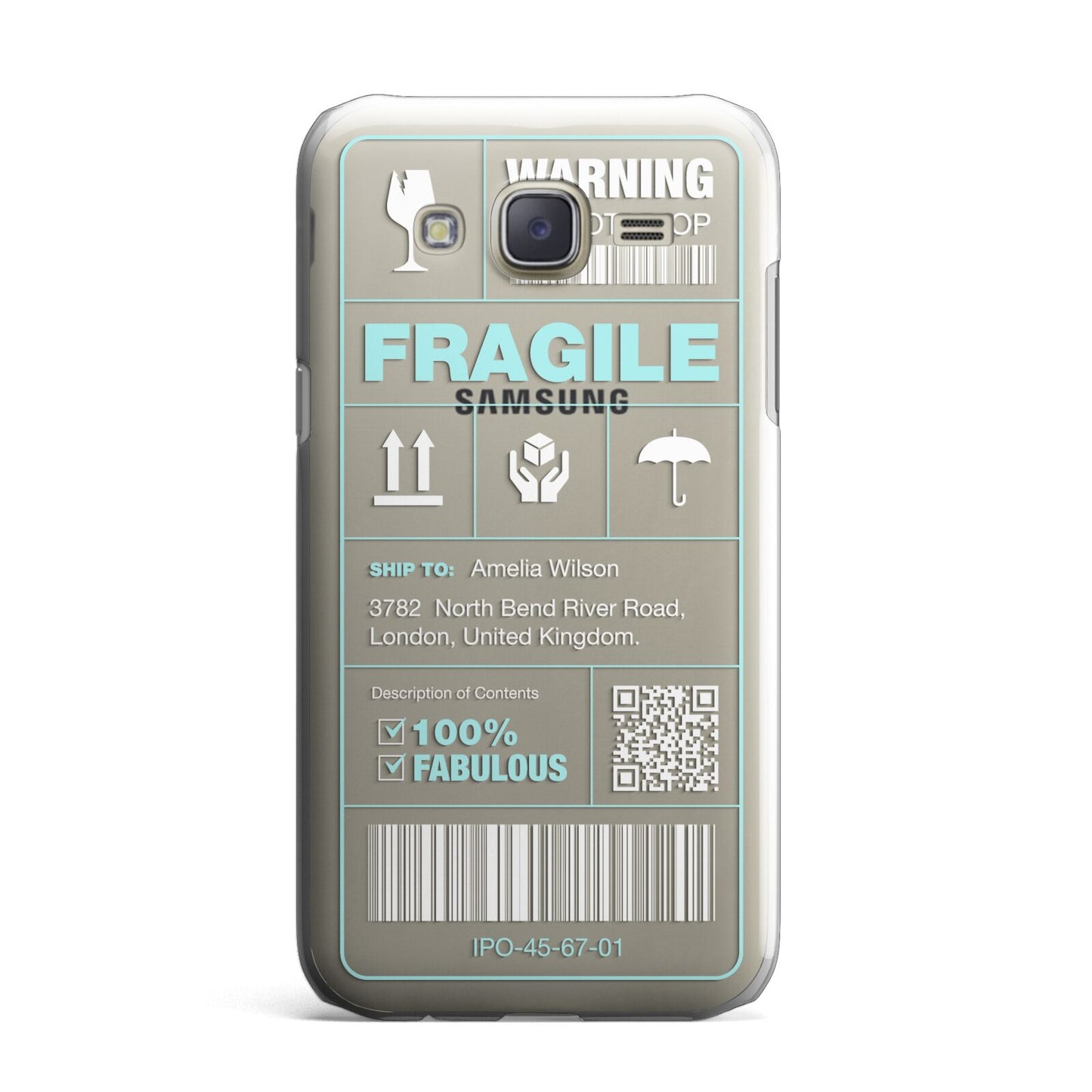 White and Blue Parcel Label with Name Samsung Galaxy J7 Case