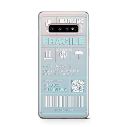 White and Blue Parcel Label with Name Samsung Galaxy S10 Case